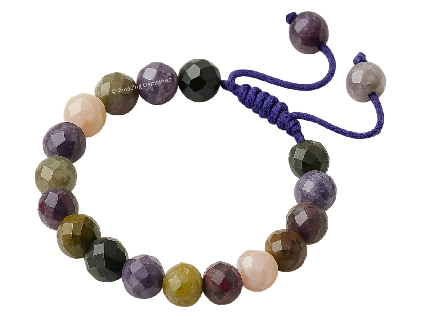 Amazing Gemstone Women's Multi Tourmaline Bracelet - Chakra Mens Bracelet Protection Crystals & Healing Stones - Blessing Bracelet Spiritual Meditation Gift (Faceted Beaded Bracelet, Adjustable)