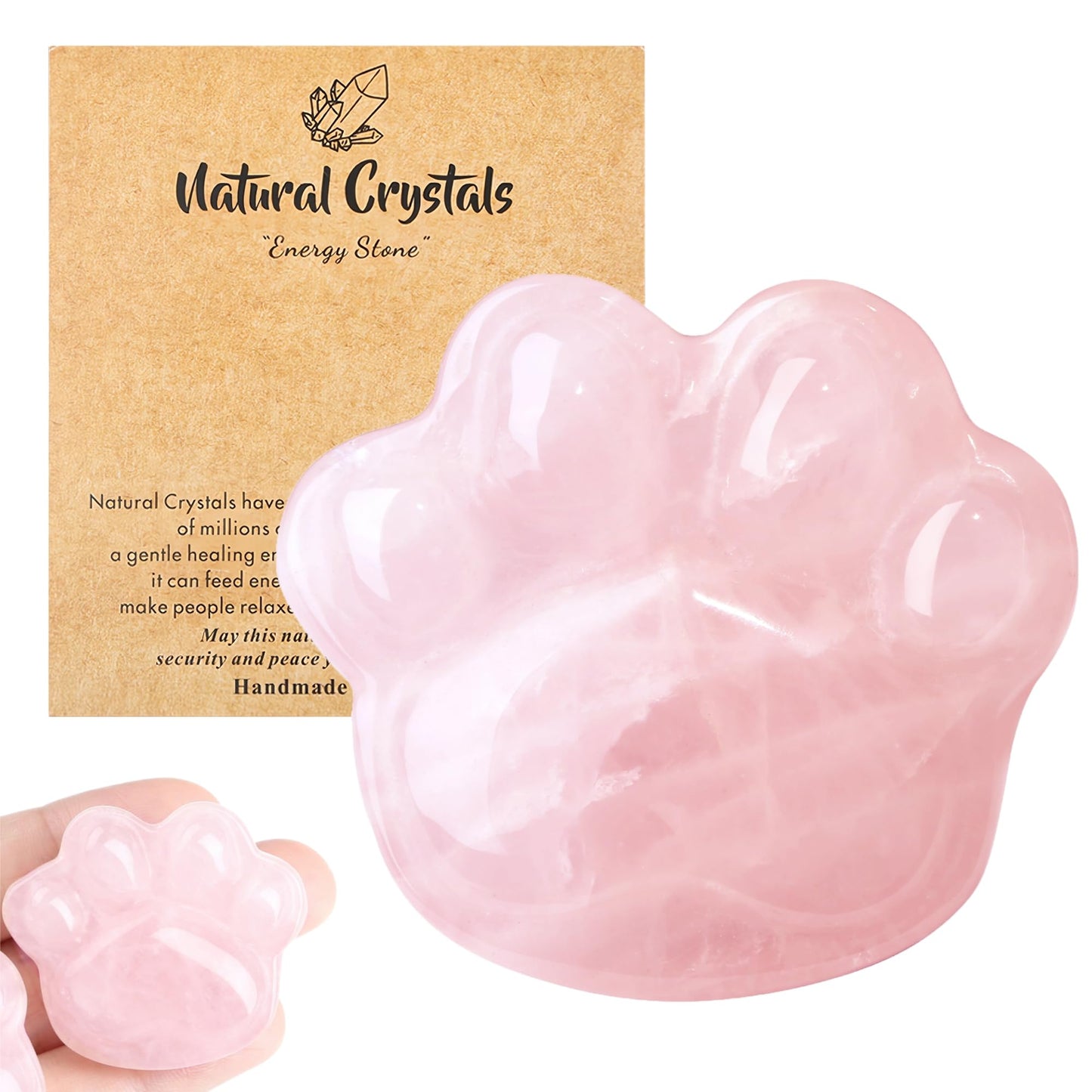NUKAYAI Rose Quartz Cat Paw Crystal Statue Carved Figurines Worry Stones Natural Crystals and Healing Stones Decor Cat Sculpture Spiritual Cute Stone Pink Cat Lover for Women