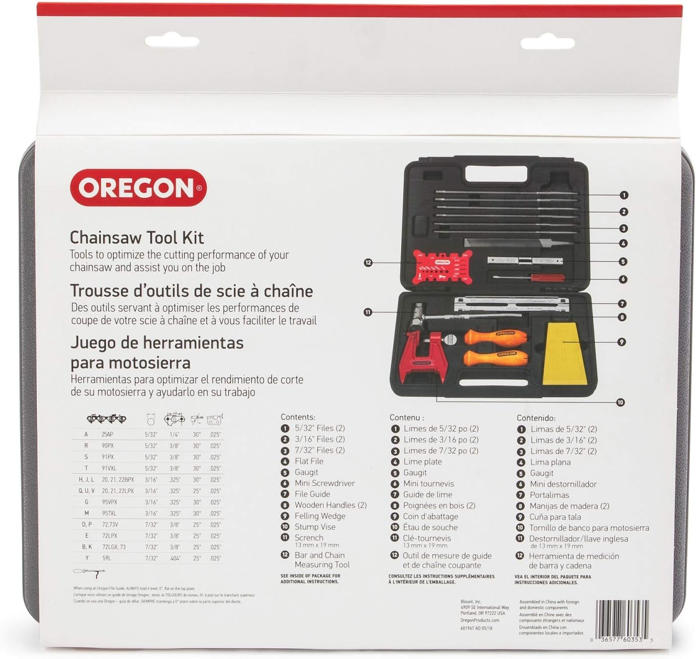 Oregon Chainsaw Chain Sharpening Kit with Hard Case - Contains Files, Handles, Depth Gauge, Stump Vise, Felling Wedge, and More Accessories