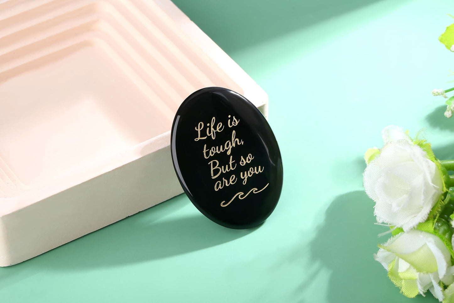 NUKAYAI Inspirational Gifts Worry Stone Black Obsidian Crystal Stone Healing Crystals Pocket Natural Stress Relief Gifts Meditation Accessories Palm Reiki Trinket Anxiety Relief Items for Women Men
