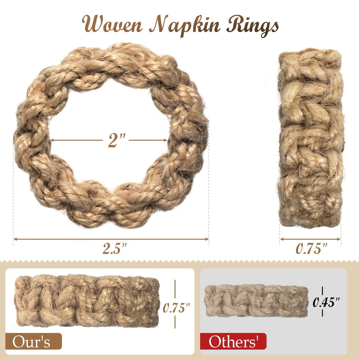 Boho Napkin Rings Set of 6, Handwoven Natural Jute Napkin Rings, Boho Style Table Decor, Wedding Decor