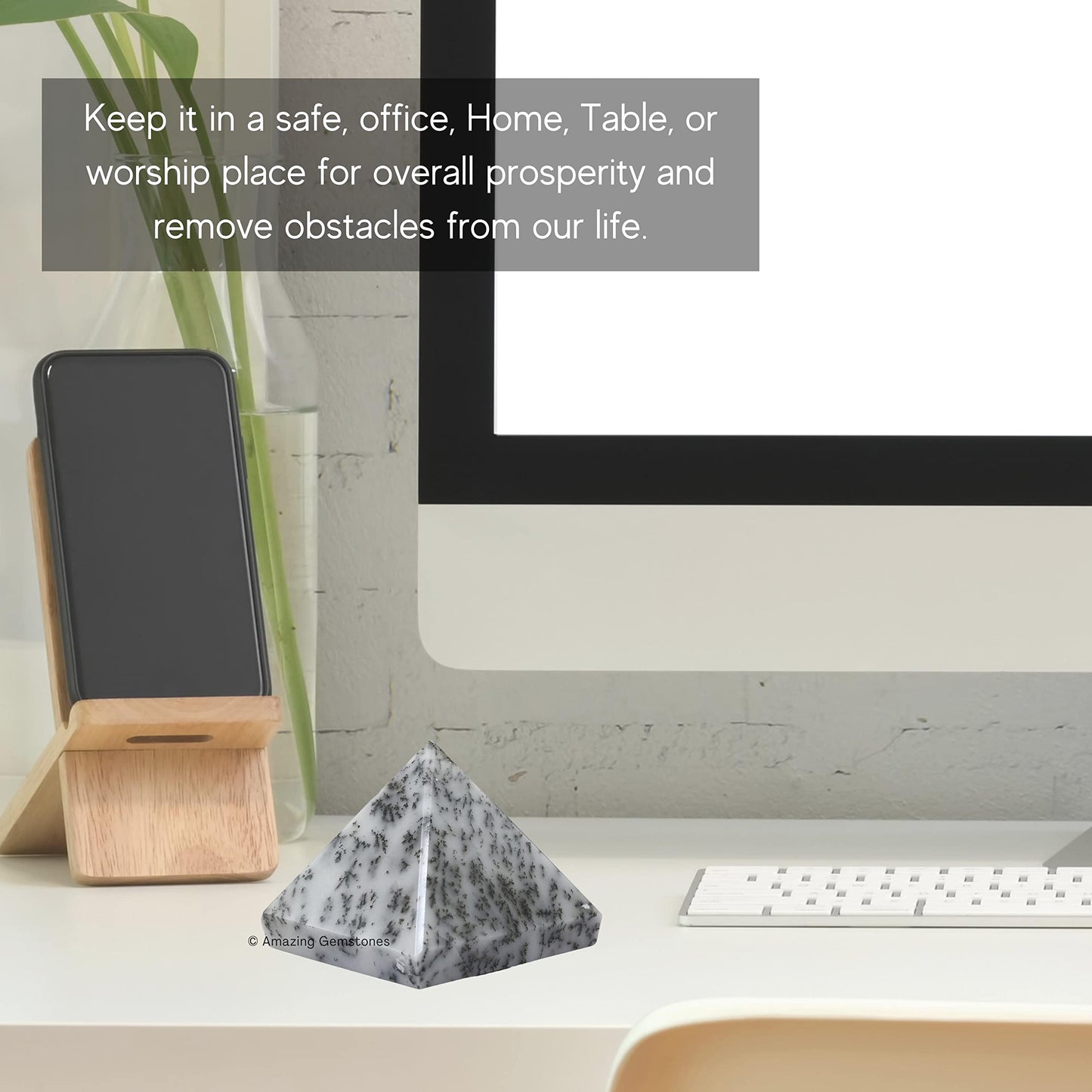 Amazing Gemstone Dendritic Opal Pyramid Crystal Healing Stones - 2" Great Pyramid Figurine of Natural Stone Pyramid for Meditation, Reiki, Chakra Balancing and Crystal Pyramids Grid
