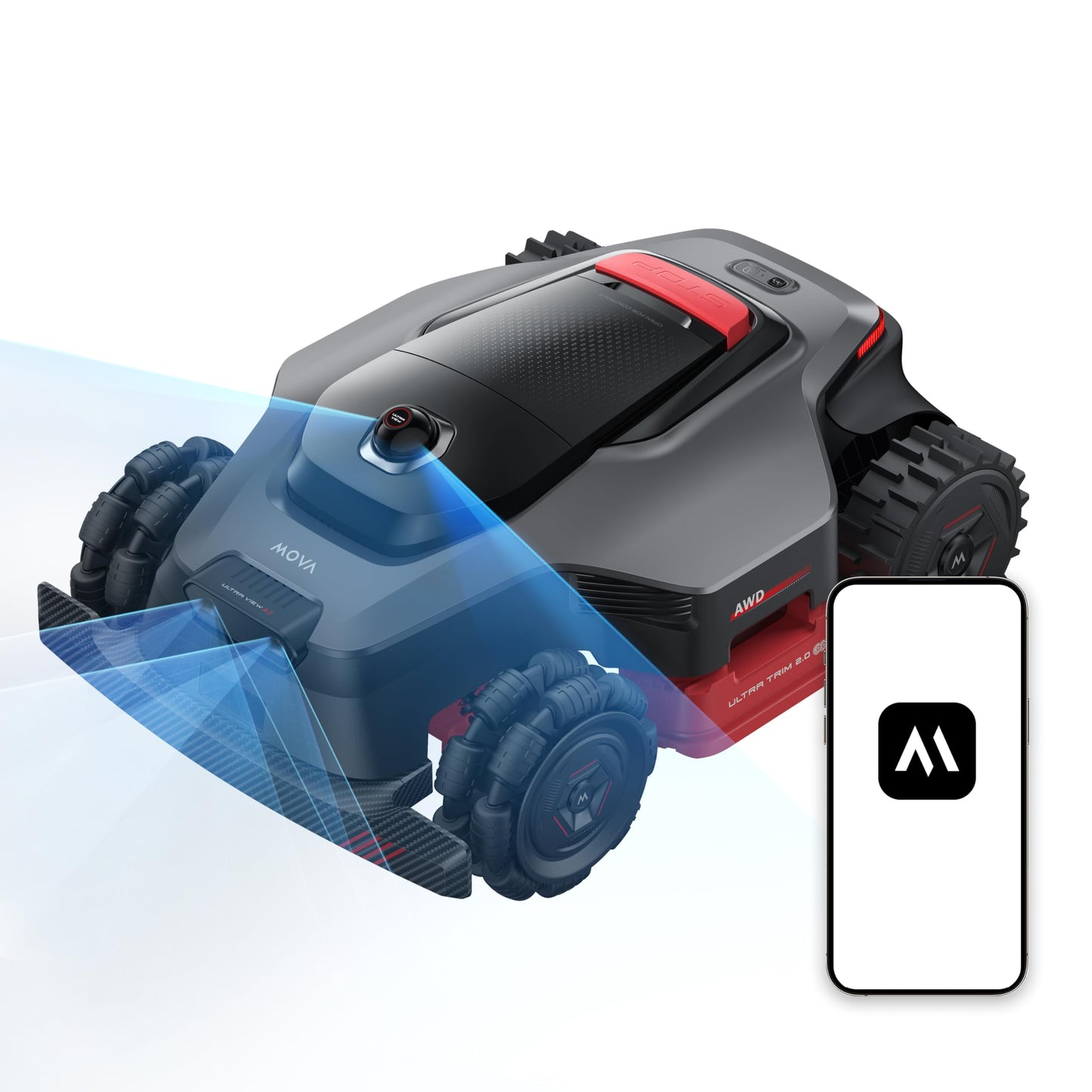 MOVA LiDAX Ultra 3000 AWD Robot Lawn Mower Wire Free RTK Free for up to 0.75 Acre*Dual Maps, 360° 3D LiDAR & AI Dual Vision Mapping, Robotic Mower with 4G, for 80% Slopes, Cutting Height 1.2”–3.9“