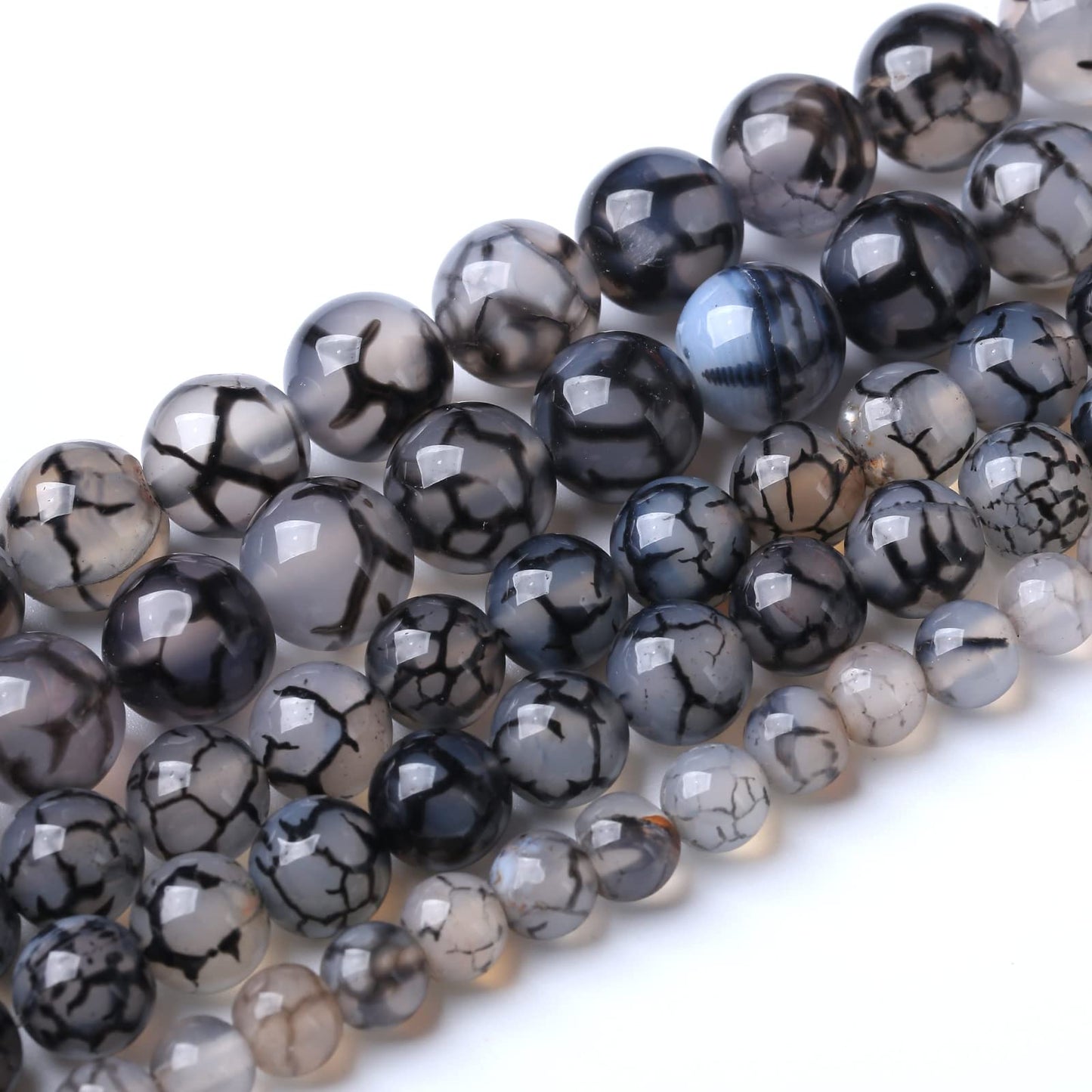 10mm 36pcs Natural Black Dragon Vein Agate Stone Beads for Jewelry Making DIY Bracelet Necklace Accessories 15" Energy Healing Power Stone Beads (Black Dragon Vein Agate, 10mm)