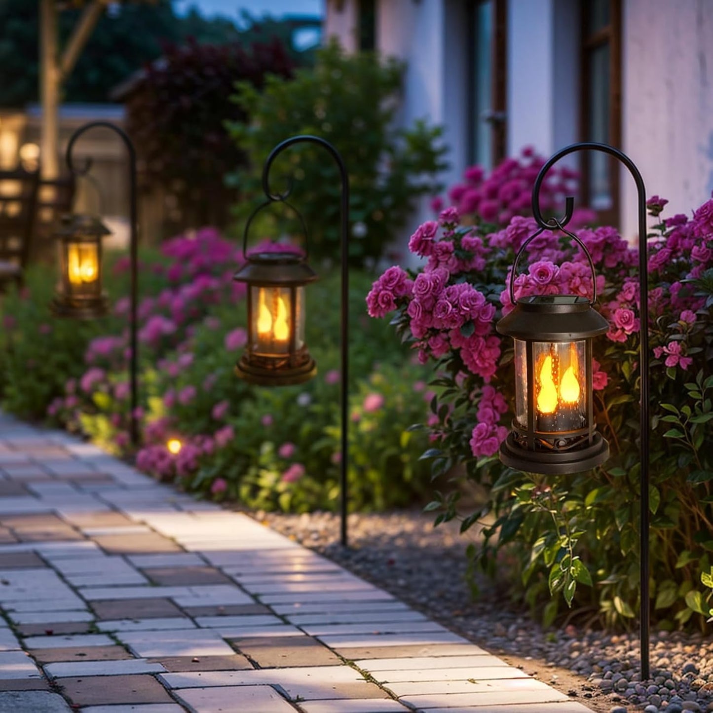 Beautyard 6 Packs Outdoor Solar Candles Lights Flickering Decorative Lantern Stake Lighting for Garden, Backyard, Lawn, Pathway, Patio Accessories and Decor ( Small 6 Pack , Black )…