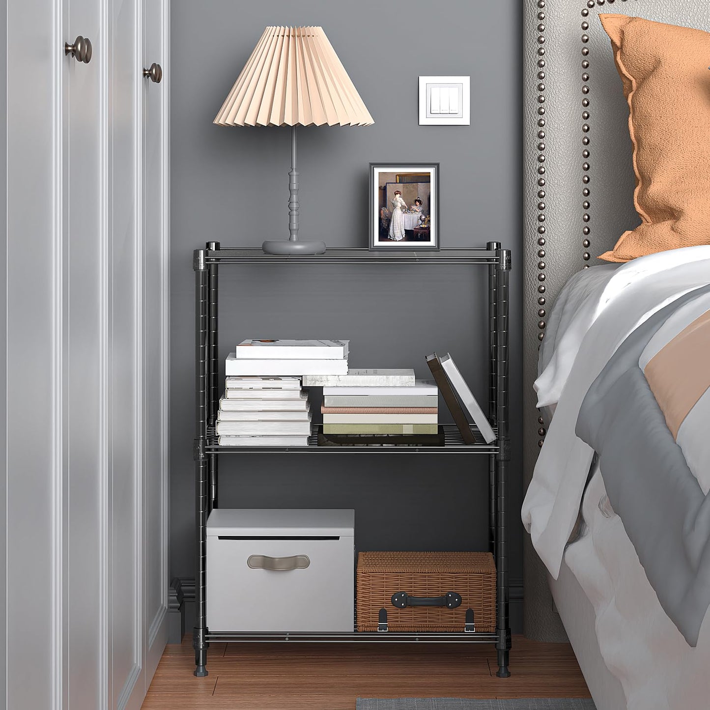 M MZG 450 lbs Steel Storage Shelving 3-Tier Utility Shelving Unit Steel Organizer Wire Rack for Home,Kitchen,Office (11.8" D x 17.7" W x 26.3" H)