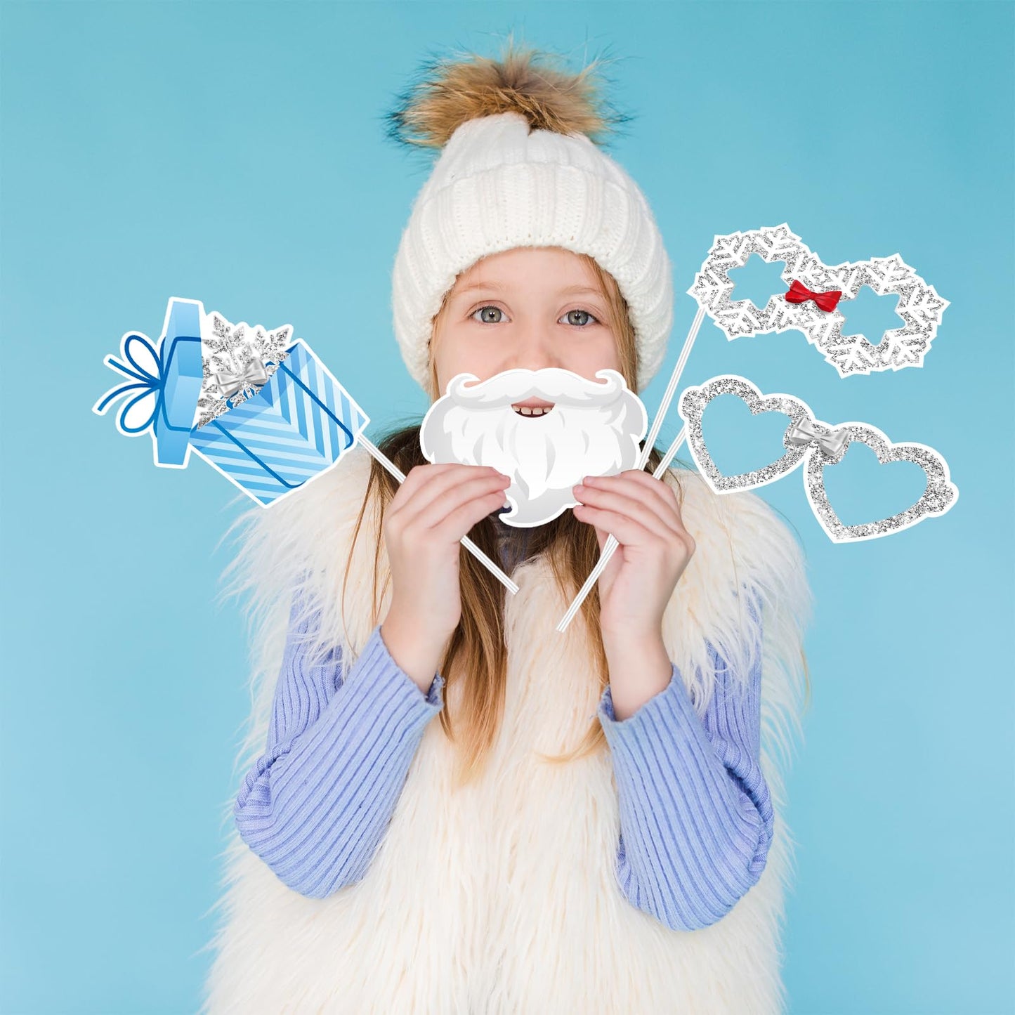 KALEFO 30Pcs Hello Winter Photo Booth Props Winter Wonderland Party Decorations Snowflake Photo Booth Props Kit Wedding Holiday Birthday Skiing New Year Party Supplies