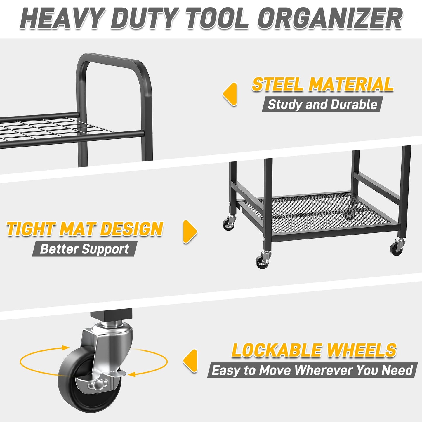 Ultrawall Garden Tool Organizer Stand, Yard Tool Storage Rack with Lockable Wheels, Garage Tool Storage for Rake, Brooms, Indoor & Outdoor Use