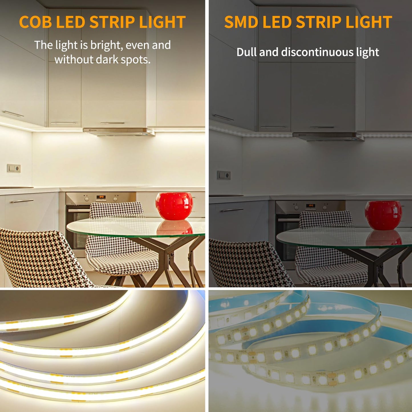 Yeewhale COB LED Strip Lights 50ft,3000K DC 24V Dimmable Warm White Flexible LED Rope Lights for Bedroom,with Remote and app Control LED Lights Strip for Living Room, Shelf, Cabinet