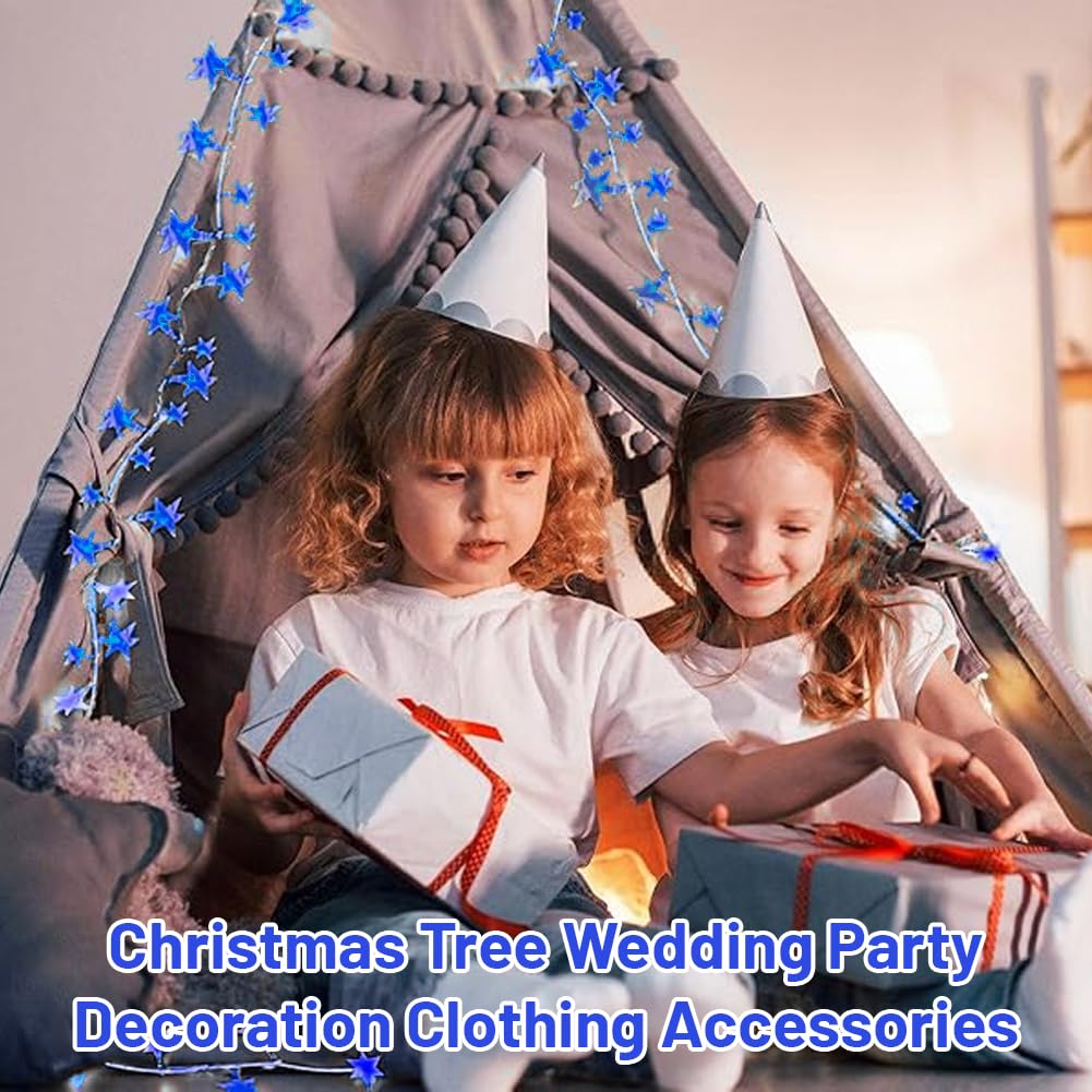 Sunicon Sparkly Star Tinsel Garlands with Wire, 7.5m Star Tinsel Garlands Christmas Star Wire Garland Decorations for Christmas Tree, Home, Wedding, Birthday, Party, Festive Ornament(Blue)