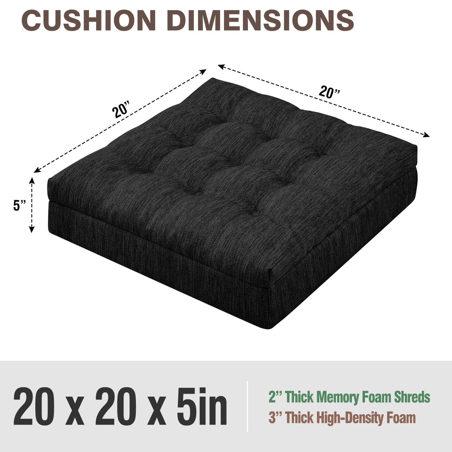Shinnwa Memory Foam Recliner Cushion for Elderly, Patented Design Extra Large Seat Cushion, Dual-Layer Foam Chair Pad for Couch, Armchair, Wicker Chairs, Floor, 20 × 20 × 5in, Charcoal