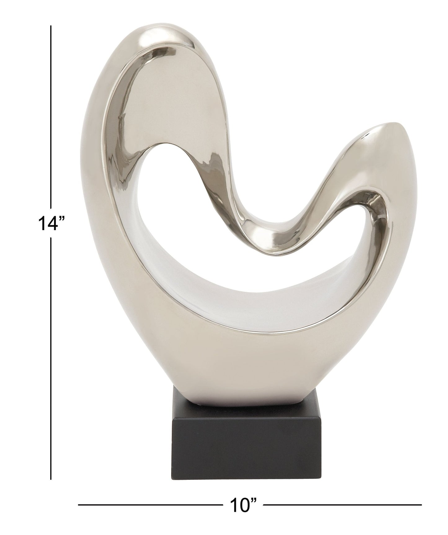 Deco 79 Polystone Abstract Decorative Sculpture Heart Home Decor Statue with Black Base, Accent Figurine 10" x 5" x 14", Silver