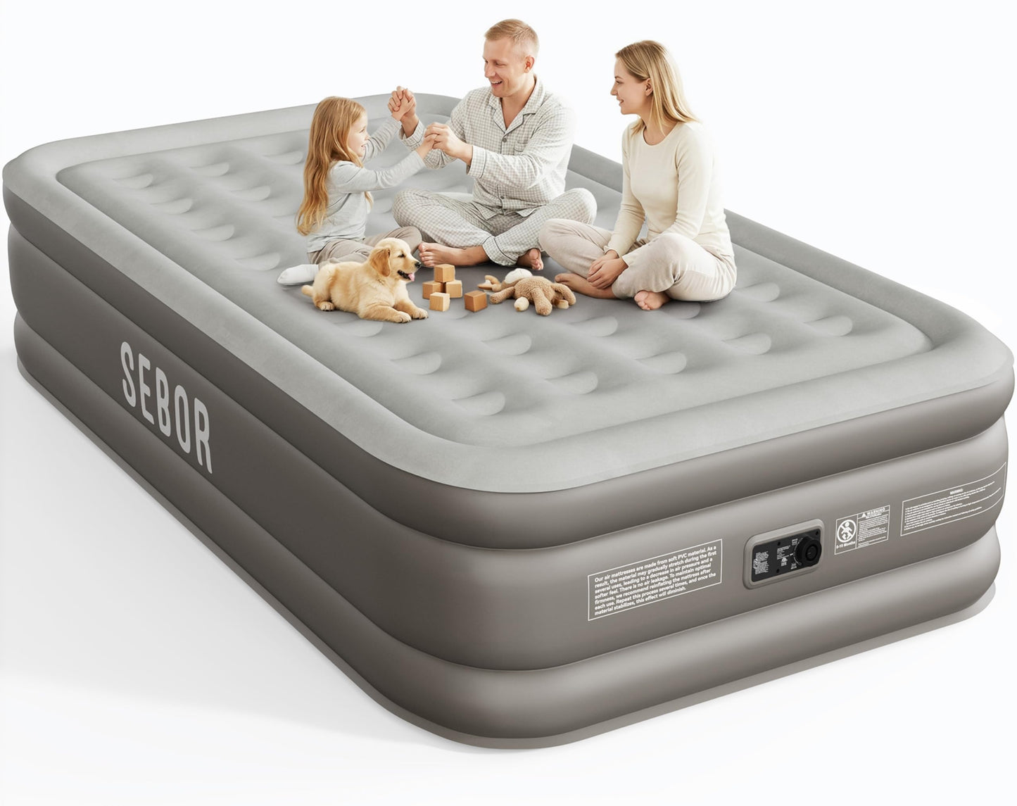 Sebor Air Mattress Queen with Built-in Pump 18", Comfortable Self-Inflating Blow up Mattress with High-Speed Pump, Durable Queen Size Air Mattress with Storage Bag for Guests, Moving, Camping, Travel
