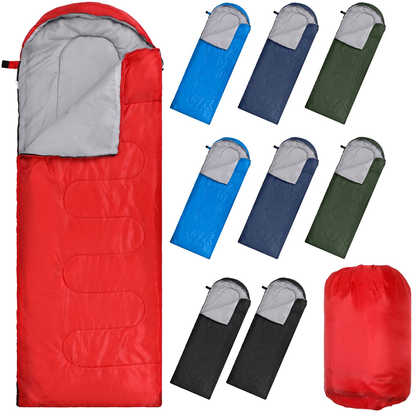 Macarrie 10 Pcs Bulk Sleeping Bags for Homeless Donation Shelter Adults 0 Degree Waterproof Sleeping Bags with Compression Sack for Cold Weather Emergency Hiking Camping Warm(Multicolor)