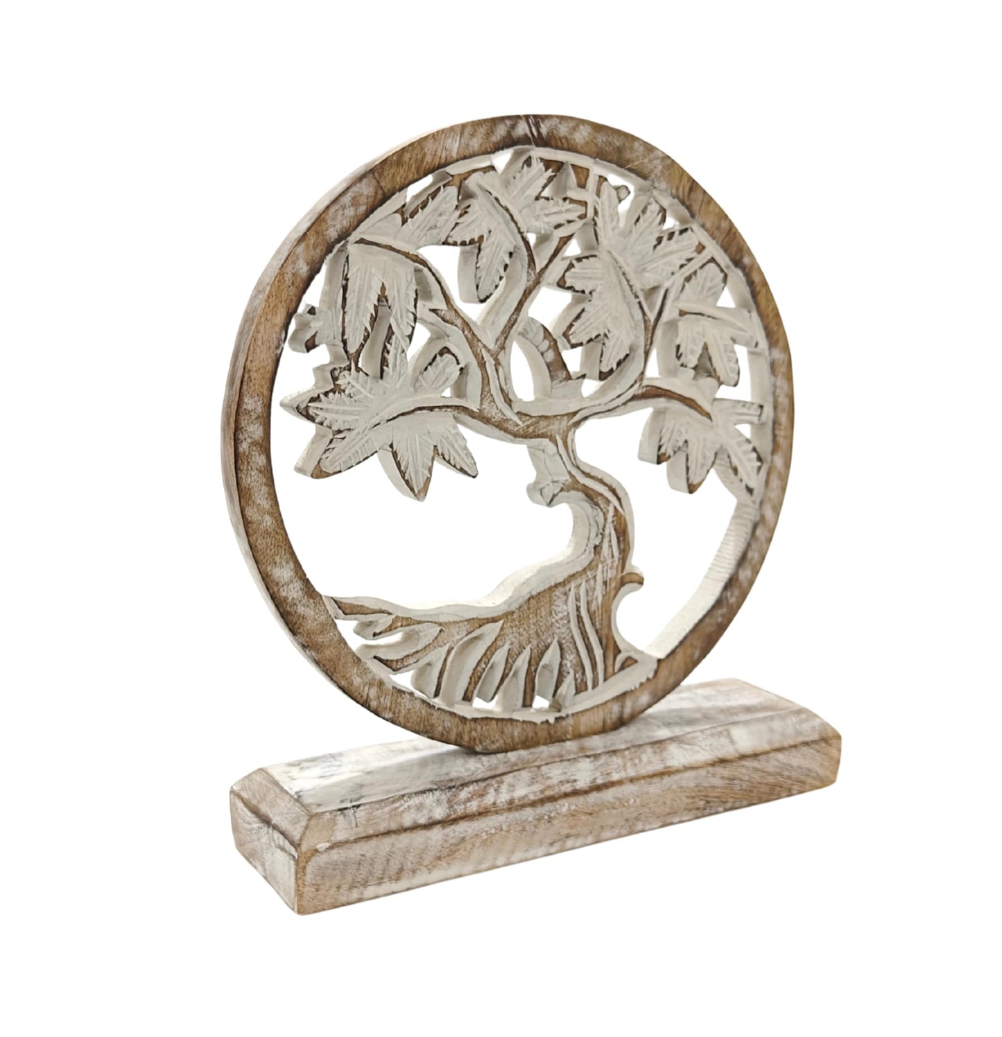 VANIYA CRAFTS® Handmade Wooden Tree of Life Statue – Carved Home Decor Sculpture for Living Room, Bedroom, Office & Table Display | Unique Gift (Antique White)