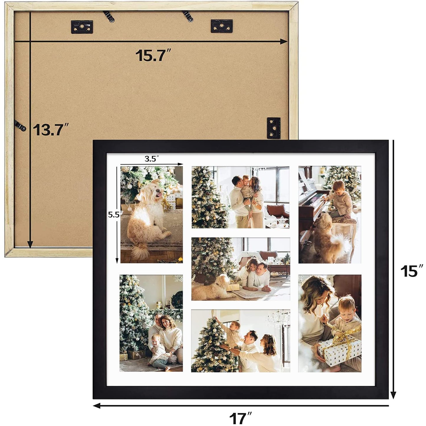 Golden State Art, 13.7x15.7 Matted Black Wood 7-Opening for 4 x 6 Collage Picture Frame
