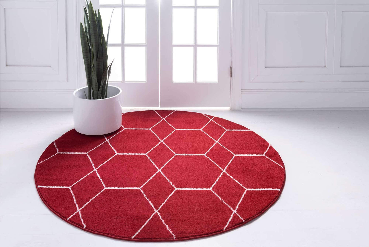 Unique Loom Trellis Frieze Collection Area Rug - Geometric (5' 1" Round Red/Ivory)