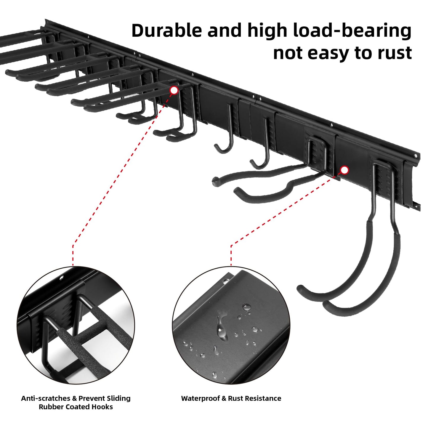 Sinoer Heavy Duty Steel Garage Wall Mount Garden Tool Organizer with 9 Adjustable Metal Hooks and 2 Straps, for Garden Tools, Chairs, Brooms, Mops, Rakes, Shovel