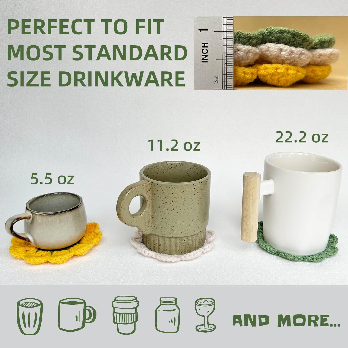 APIGANIZ 100% Handmade Crochet Coasters, Funny Gifts for Women, Cute Coasters Set of 6