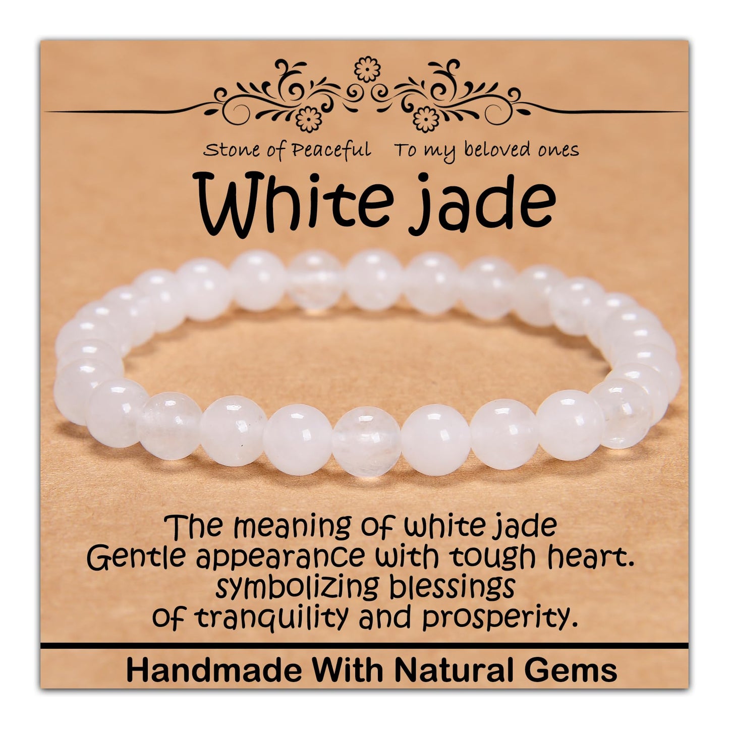 CHCCOYE 6mm Natural Healing Gemstone Bracelet Handmade Yoga Stretch Elastic Bracelet Stress Relief Crystal Jewelry for Men and Women (6mm, White jade)