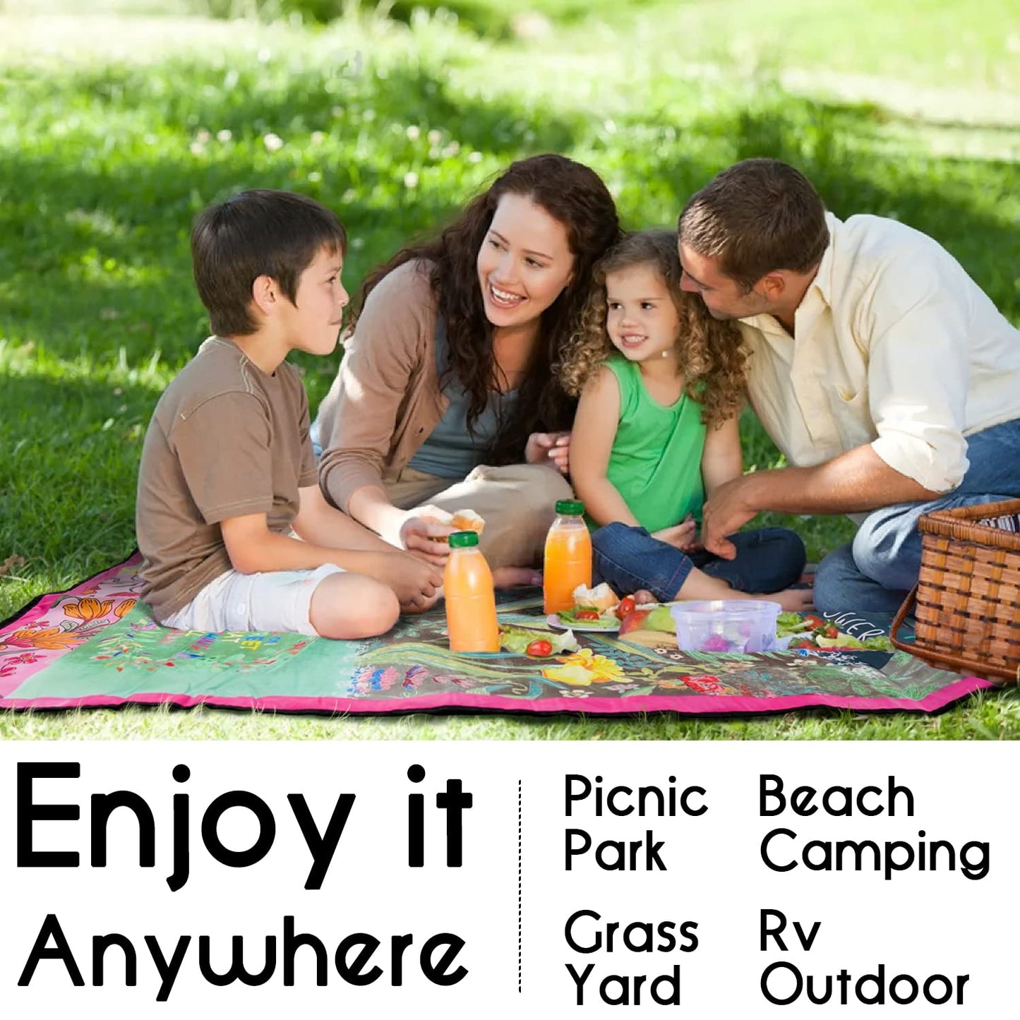 Cuslnox Picnic Blankets Waterproof Foldable Extra Large, 80"x 80" Outdoor Beach Blanket Waterproof Sandproof, 3-Layer Lightweight Handy Mat Tote Picnic Camping Rugs for Outside Your Rv