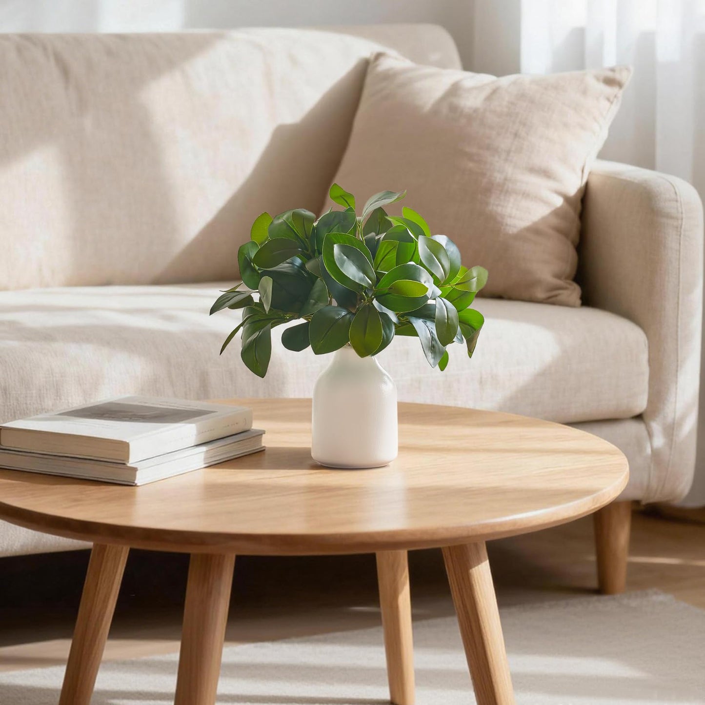 Dahey Fake Plants in Small Ceramic Vase Realistic Artificial Faux Plants Indoor Modern Farmhouse Table Centerpieces for Bathroom Kitchen Shelf Living Room Home Greenery Decor, White