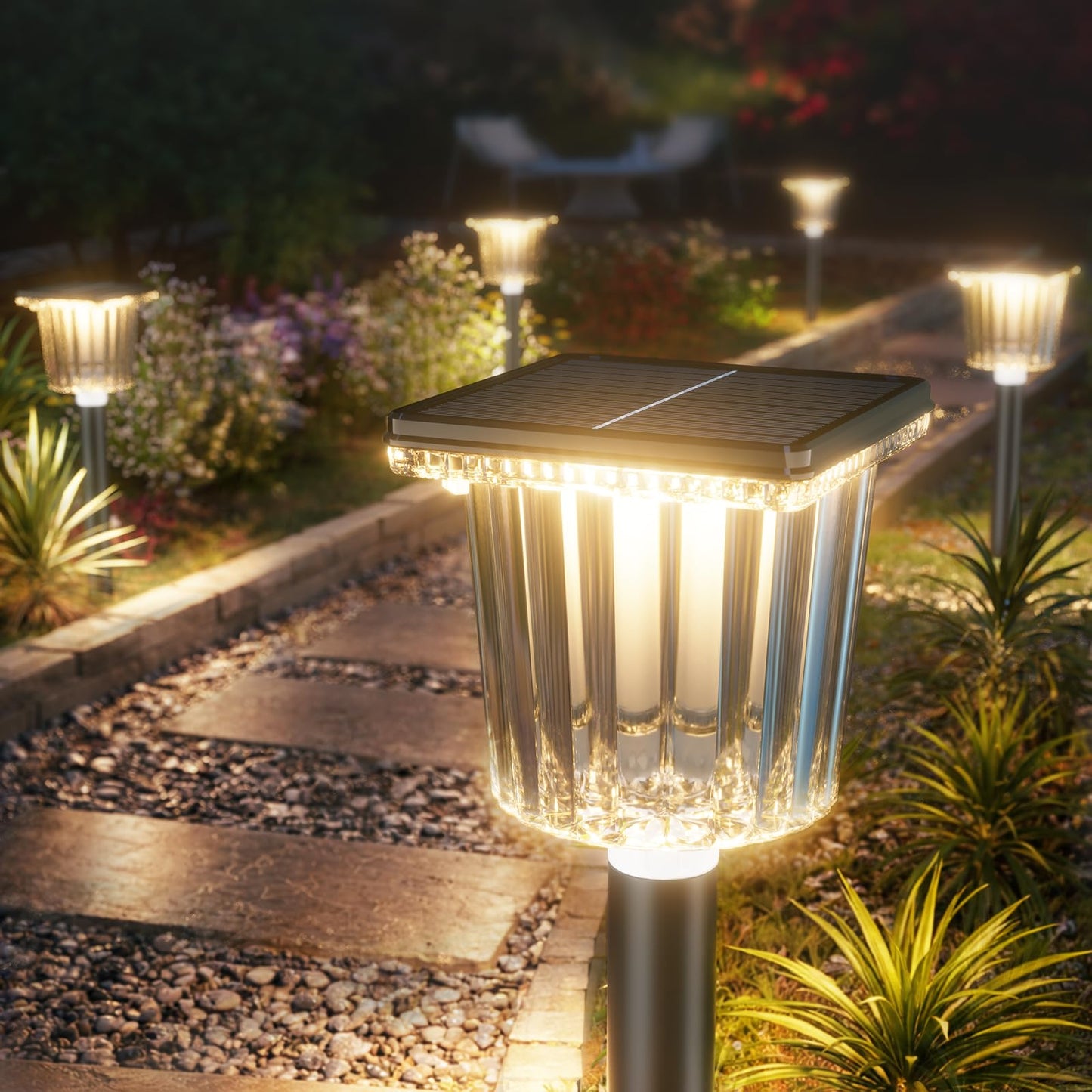 Super Bright Solar Pathway Lights Outdoor Powered 8 Pack,Adjustable Warm&Cool White,Waterproof IP65 Solar Garden Decor Landscape Lighting Outside for Front Yard/Walkway/Patio/Driveway/Lawn/Path Light
