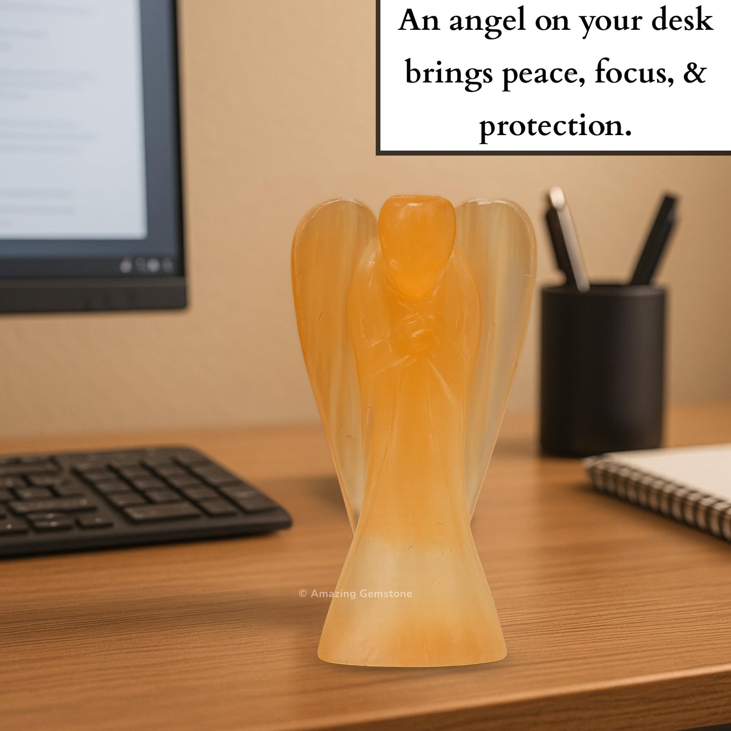 Amazing Gemstone Orange Selenite Angel - Orange Selenite Crystal Angel and Pocket Guardian Angel Crystal Figurines (3 inches)
