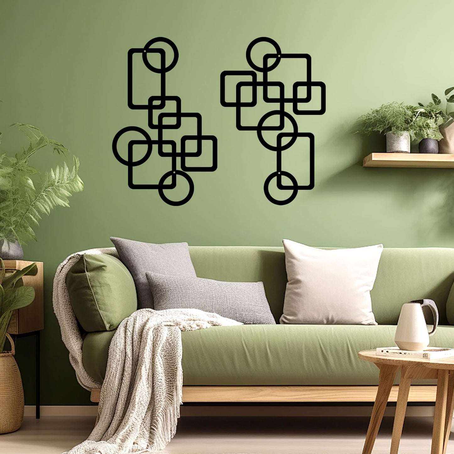 YIYA 2 PCS Black Abstract Metal Wall Art Decoration Minimalist Decor 3D Textured Square Logo Metal Wall Sculpture，for Living Room Bedroom Bathroom Study Room