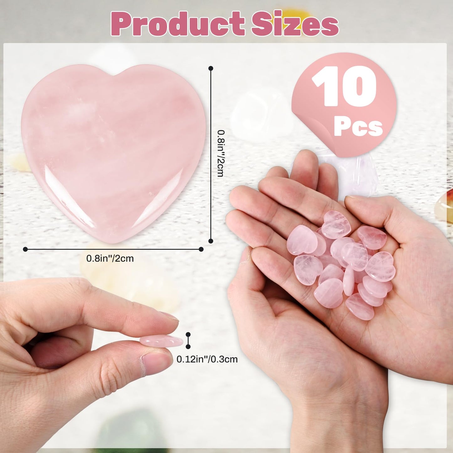 Ditind 10PCS Rose Quartz Heart Healing Crystals – Natural Handcrafted Gemstones for Love, Energy Balancing & Meditation, Crystals and Healing Stones for Spiritual Growth & Relaxation.
