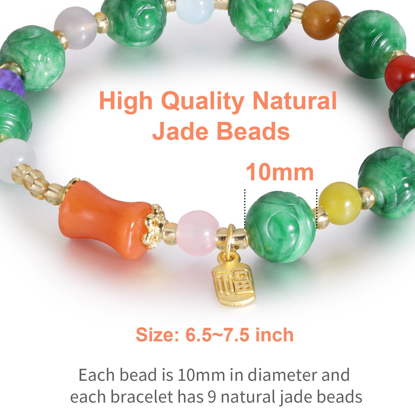 Handmade Natural Jade Beaded Bracelet for Women & Men – Genuine Green/White Jade Gemstone Stretch Bracelet – Lucky Energy Healing Jewelry Gift for Peace, Prosperity & Protection ST-06