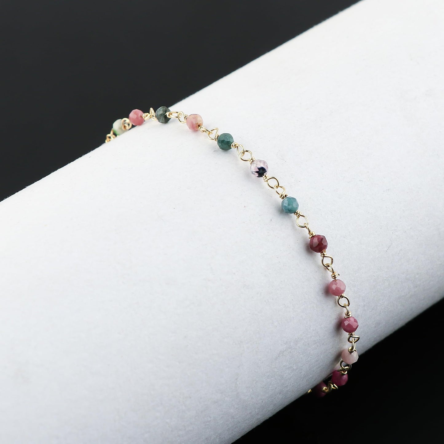 JOR Natural Multi Tourmaline Beaded Rosary Anklet, Handmade Craft, Anklet Beads Bracelet, Chakra Healing Anklet, Gemstone Women Jewelry, Dainty Gold Plated Anklet 9 inch + 1.5 inch (1pcs)