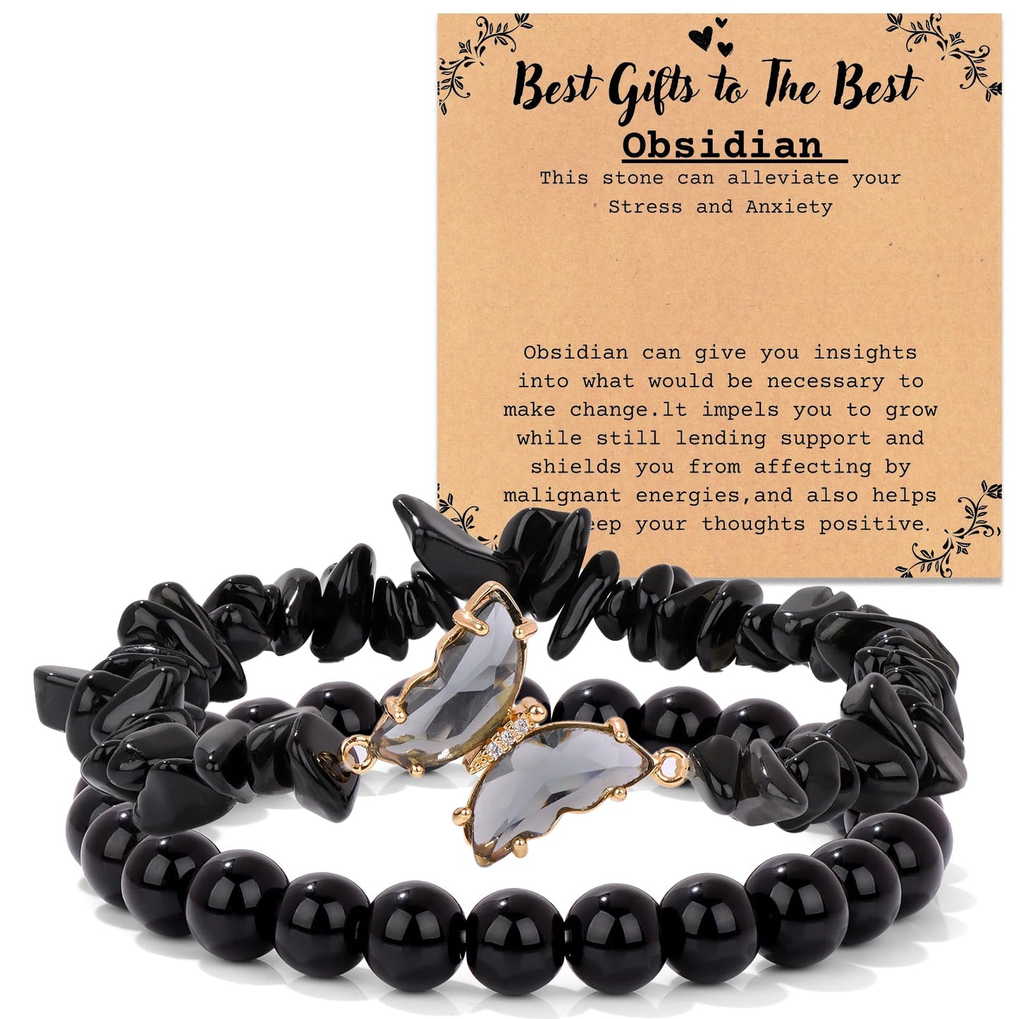 RONYOSTING Black Obsidian Couple Bracelets for Women Men - 8mm Adjustable Healing Stone for Empath Protection&Positive Energy, Handmade Spiritual Jewelry Gifts