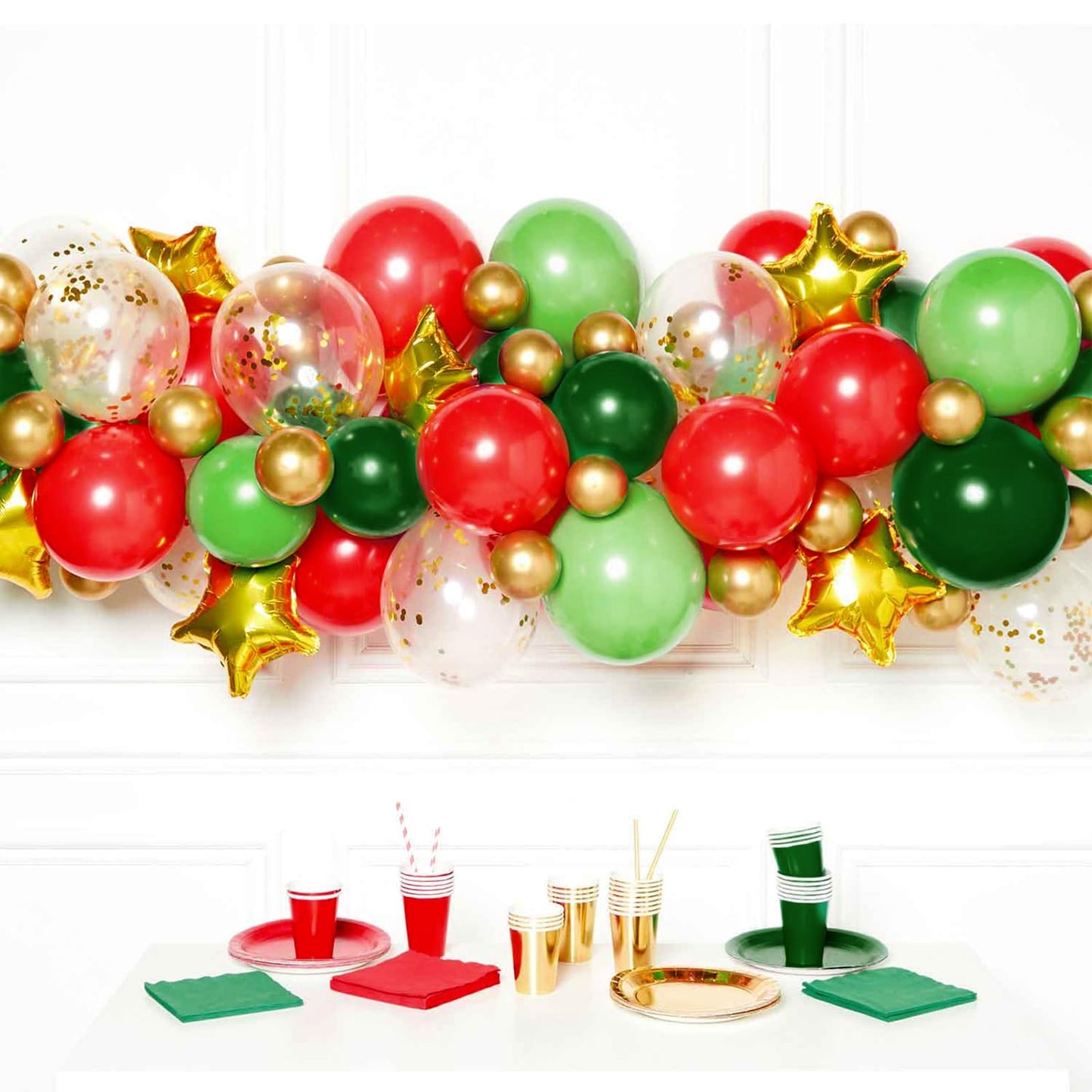 Patimate Red Green Christmas Balloons Set, 50 pcs 12 inch Metallic Gold Lime Forest Green Red Gold Confetti Latex Balloons Kit for Christmas Grinch Birthday Baby Shower Party Decorations
