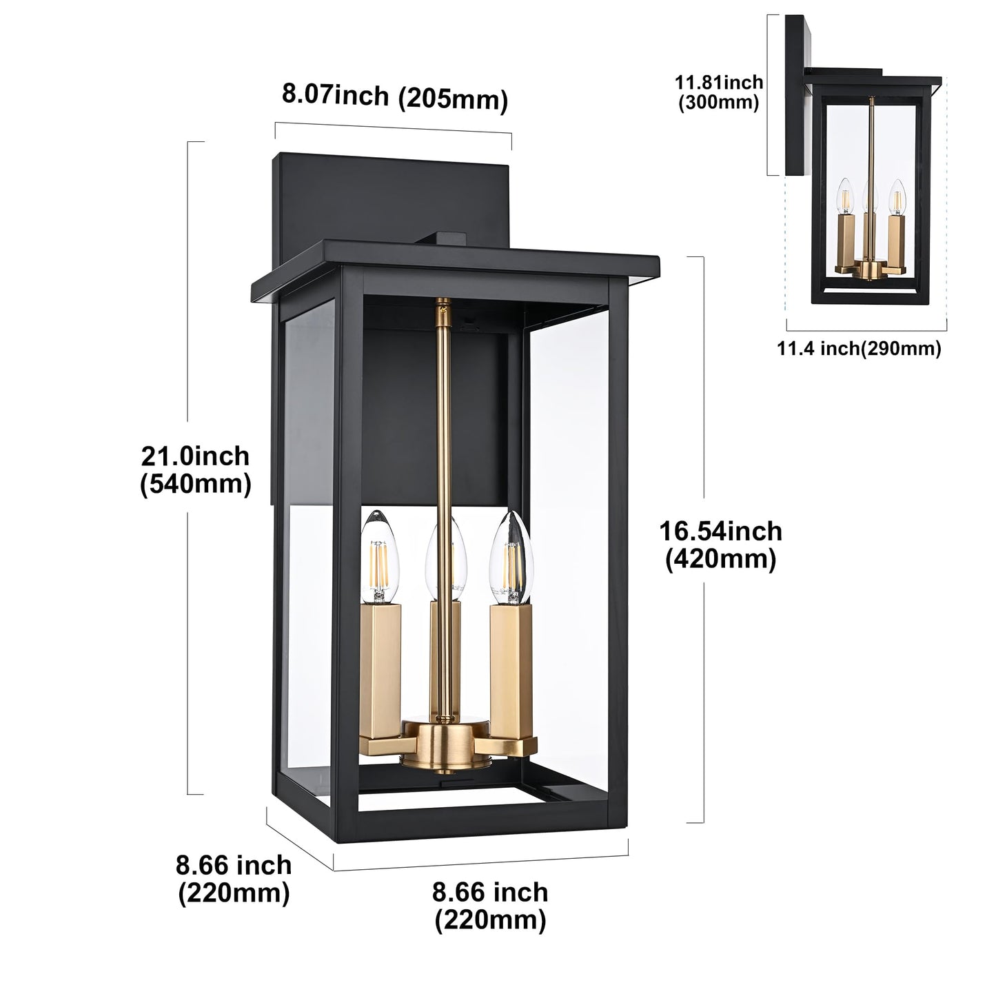 MELUCEE 3-Light Black Outdoor Wall Light Fixture, 16.5" Large Exterior Porch Light Wall Mount Farmhouse Outside Lantern Lights with Clear Glass for House, Patio, Front Door, Porch, Garage
