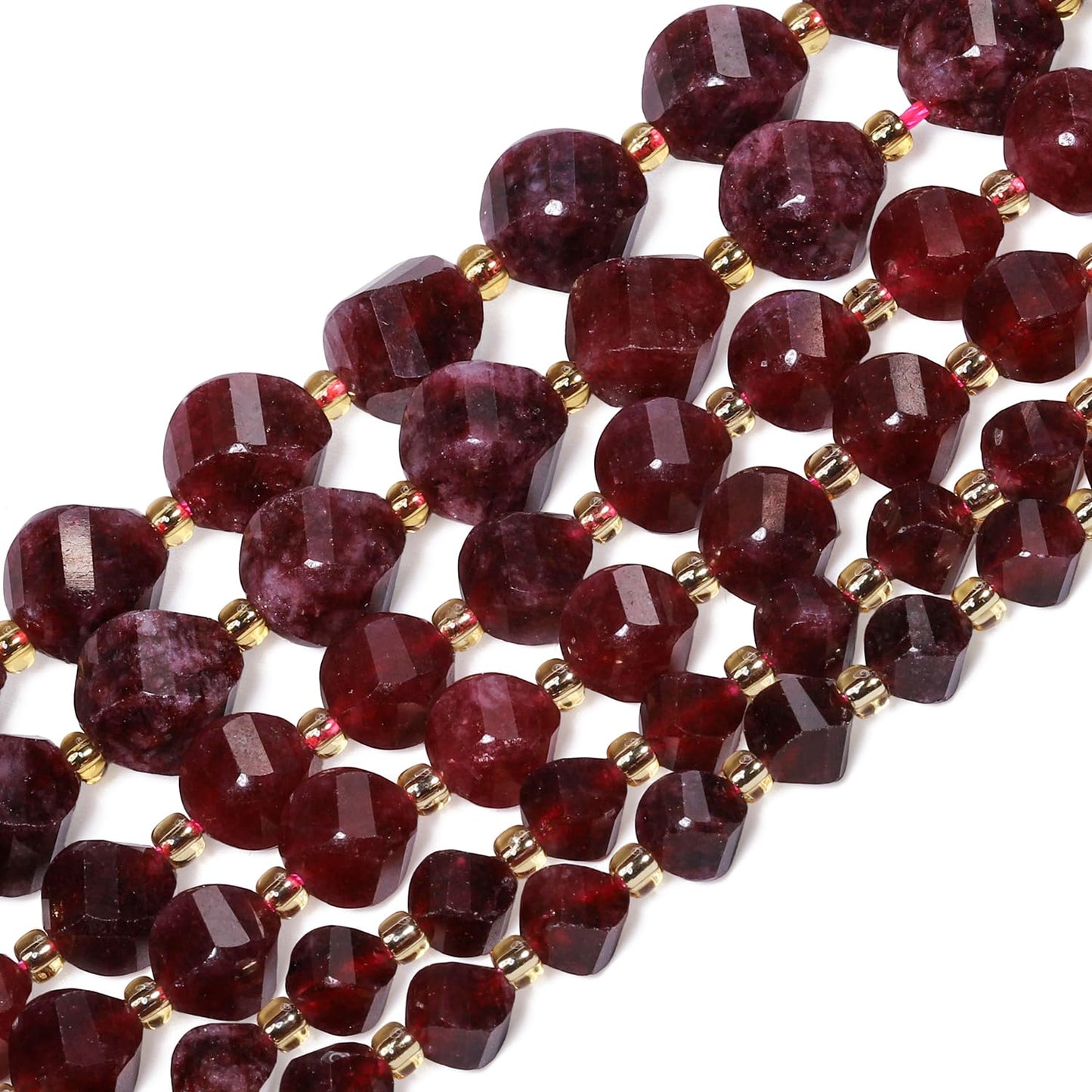 Yochus 42pcs Natural Garnet Stone Beads for Bracelet，2strands 6mm Facted Twist Loose Gemstone Beads for Jewelry Making DIY Craft Necklace Earring