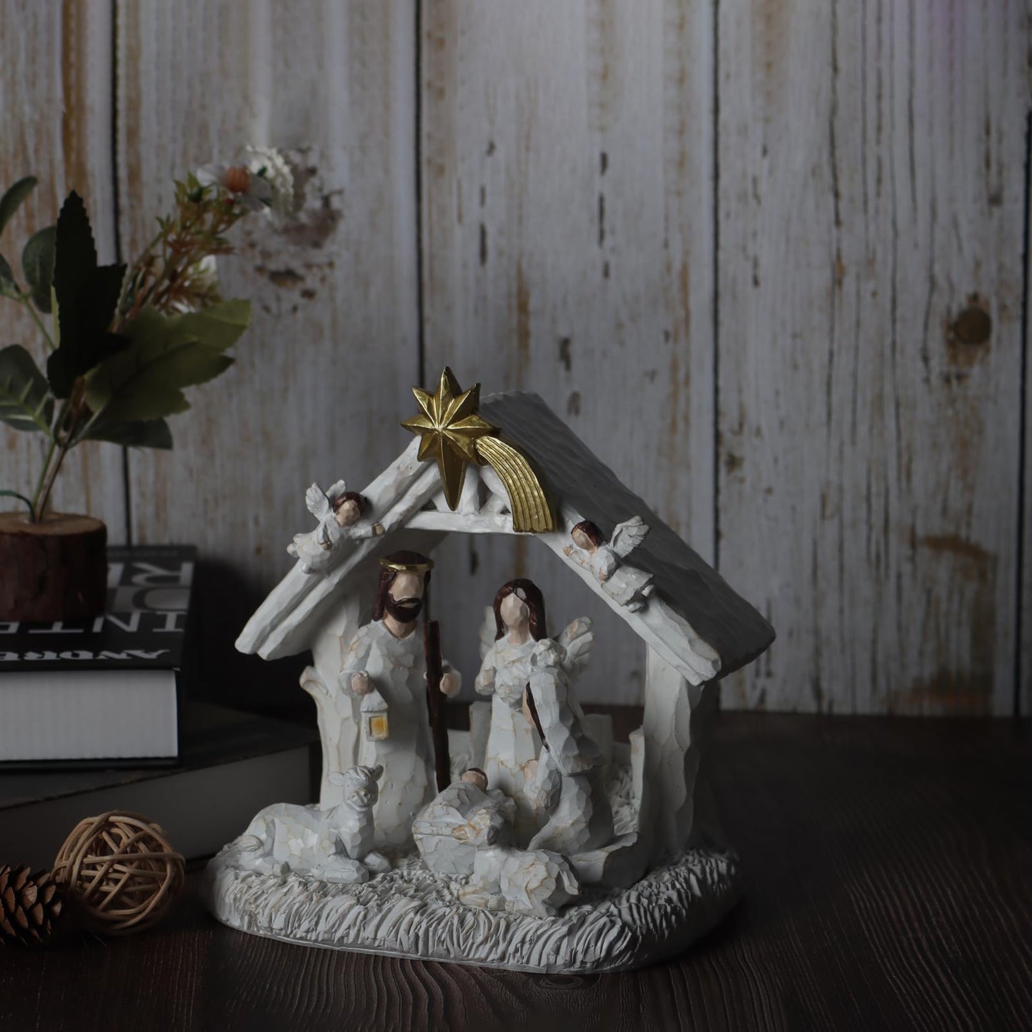 WANCHIY Nativity Set Indoor– Nativity Scene with Manger, Christmas Nativity Sets & Figures with LED Lights, Christmas Decorations Indoor for Home Display
