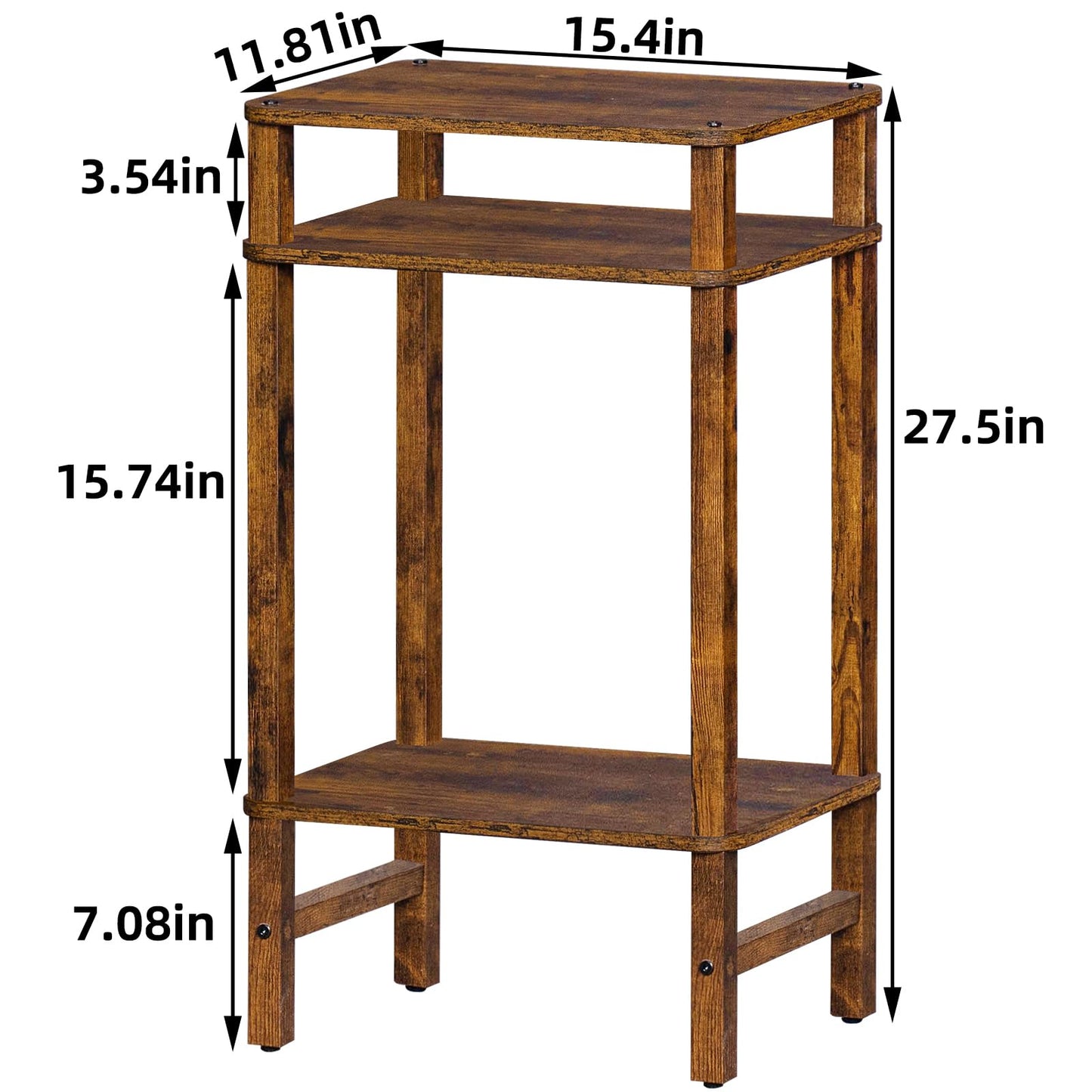 YUFAM Side Table End Table Tall Night Stand 3-Tier for Living Room Bedroom Bathroom Office Furniture Brown