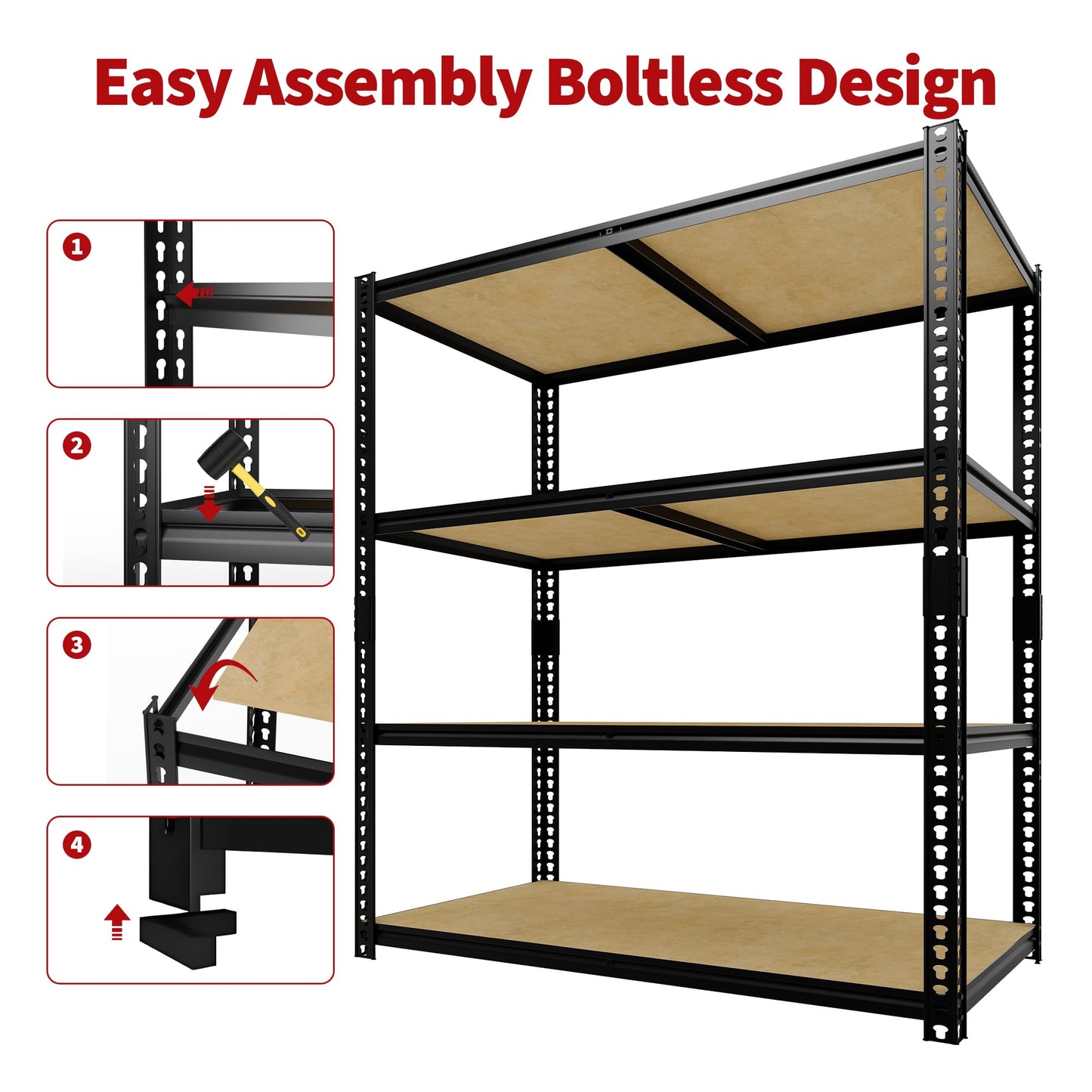 ExploreHorizon Heavy Duty Garage Storage Shelves, 2400 Lbs Capacity, 4-Tier Adjustable Storage Shelving Unit, 48" L x 24" W x 60" H Metal Shelving Racks for Kitchen Pantry Basement Bathroom Laundry