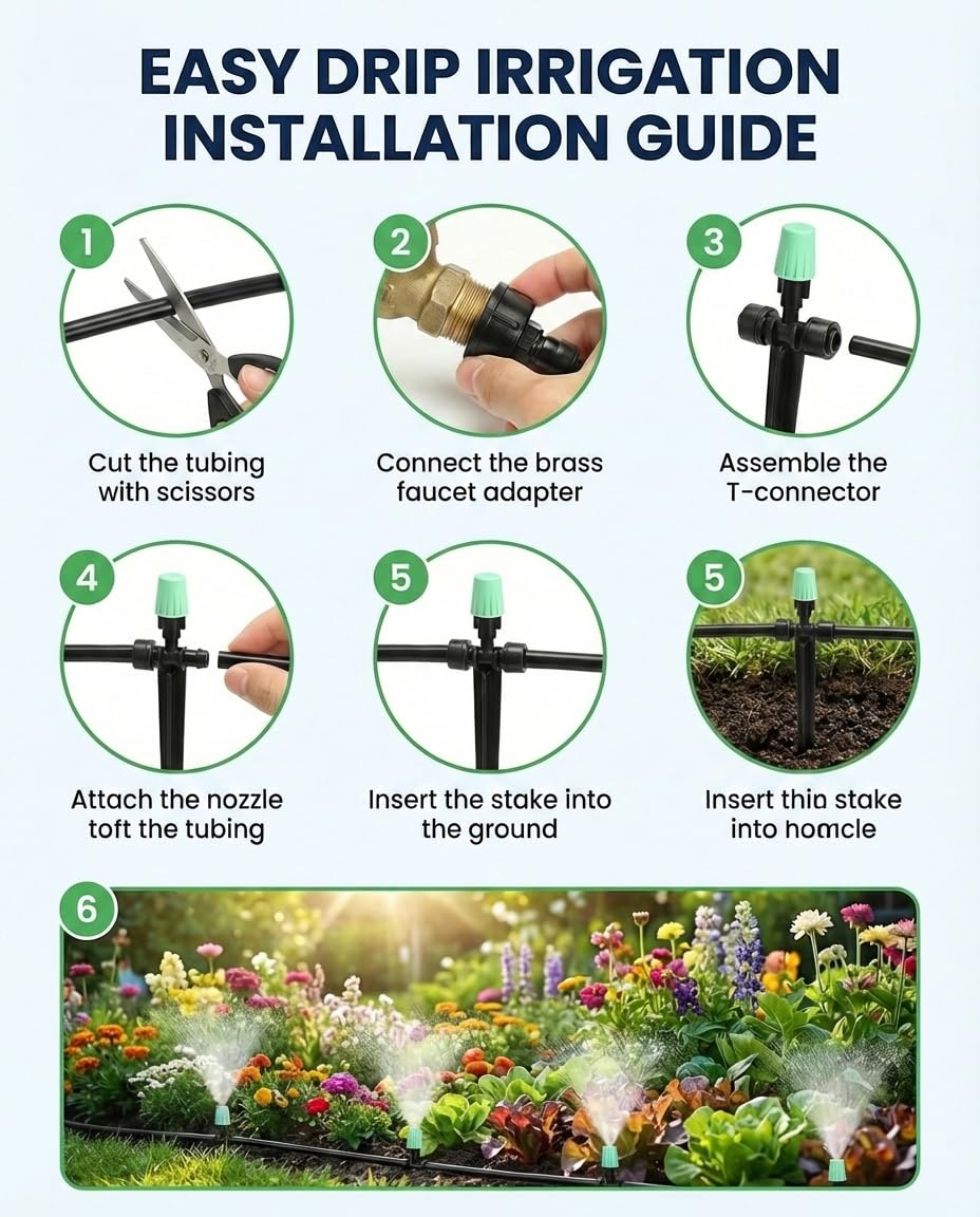 NACNO Drip Irrigation System，1/4" Blank Distribution Tubing Watering Hose, DIY Micro Sprinkler Automatic Plant Waterer for Garden, Greenhouse, Raised Bed, Patio & Outdoor Plants （65FT