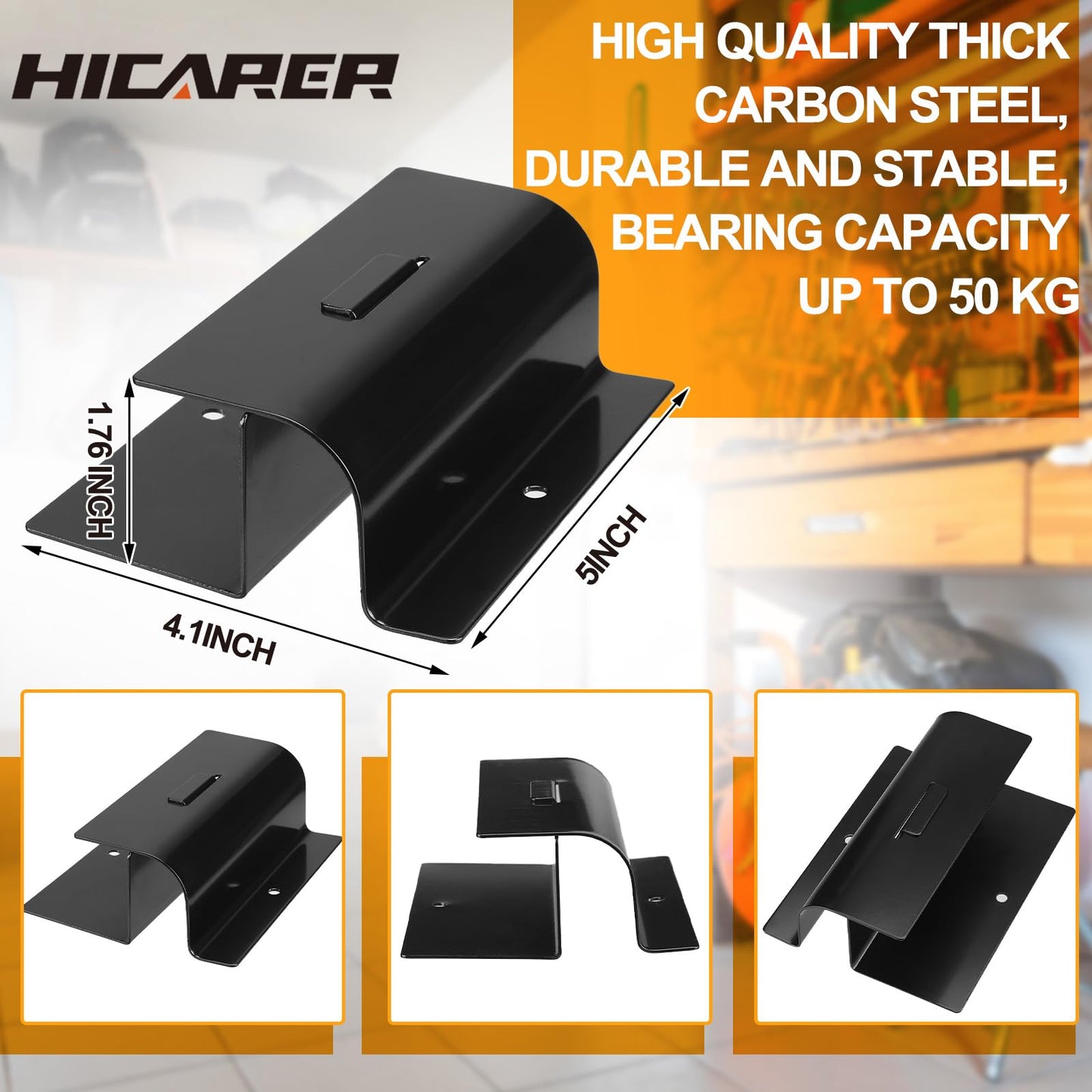 Hicarer 3 Pcs Ladder Hangers for Garage Wall Heavy Duty Utility Ladder Hook Wall Mount Wheelbarrow Hanger Tool for Patio Furniture Folding Chair Garage Organizers Storage (Black)