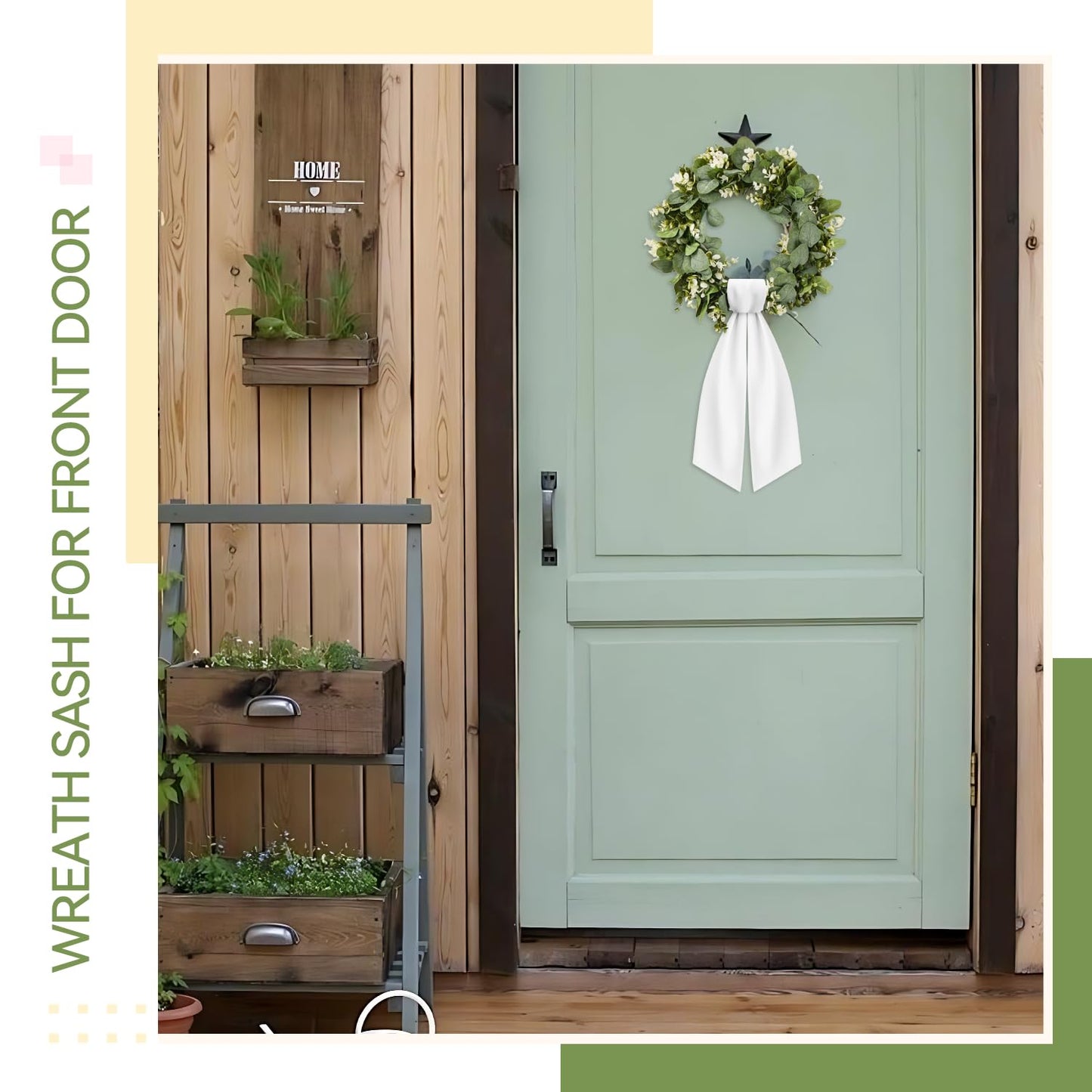 2 Pcs White Wreath Sash for Front Door Linen Wreath Ribbon Bow for Yard Porch Garland Home Decor