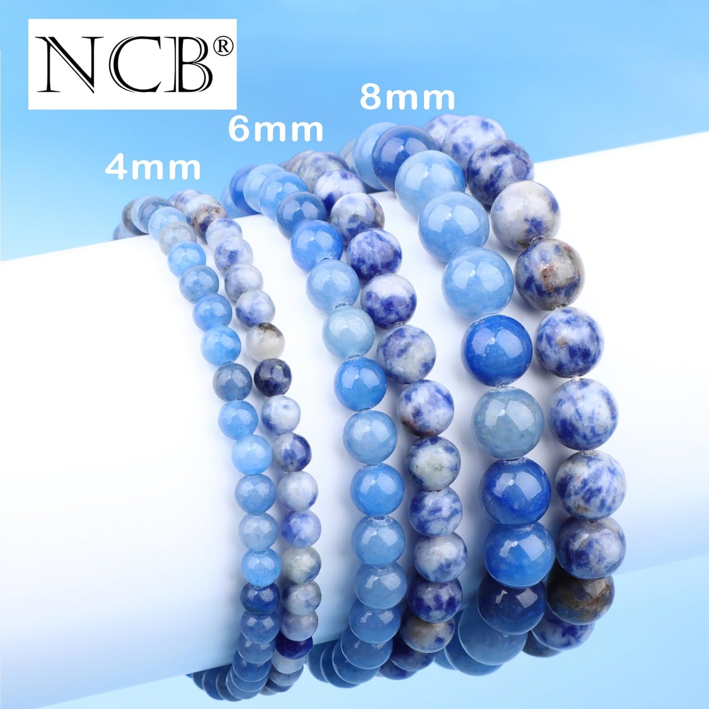 NCB 2-Piece 8mm Natural Crystal Gemstone Stretch Bracelets – ﻿Blue Aventurine, Blue Spot Handmade Reiki Energy Healing Jewelry for Meditation,Yoga, Unisex