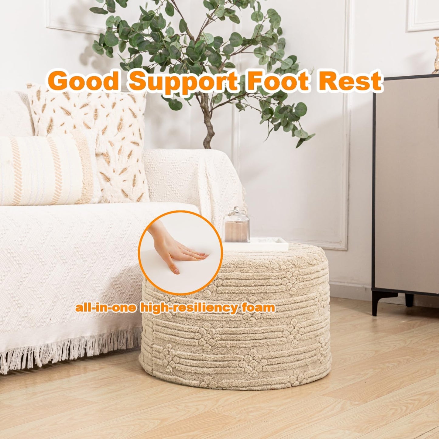 Asuprui Pouf Ottoman Foot Rest – Plush Round All-in-one Foam Stool for Cozy Lounging, Floor Pouf & Chic Decor (Light Coffee)