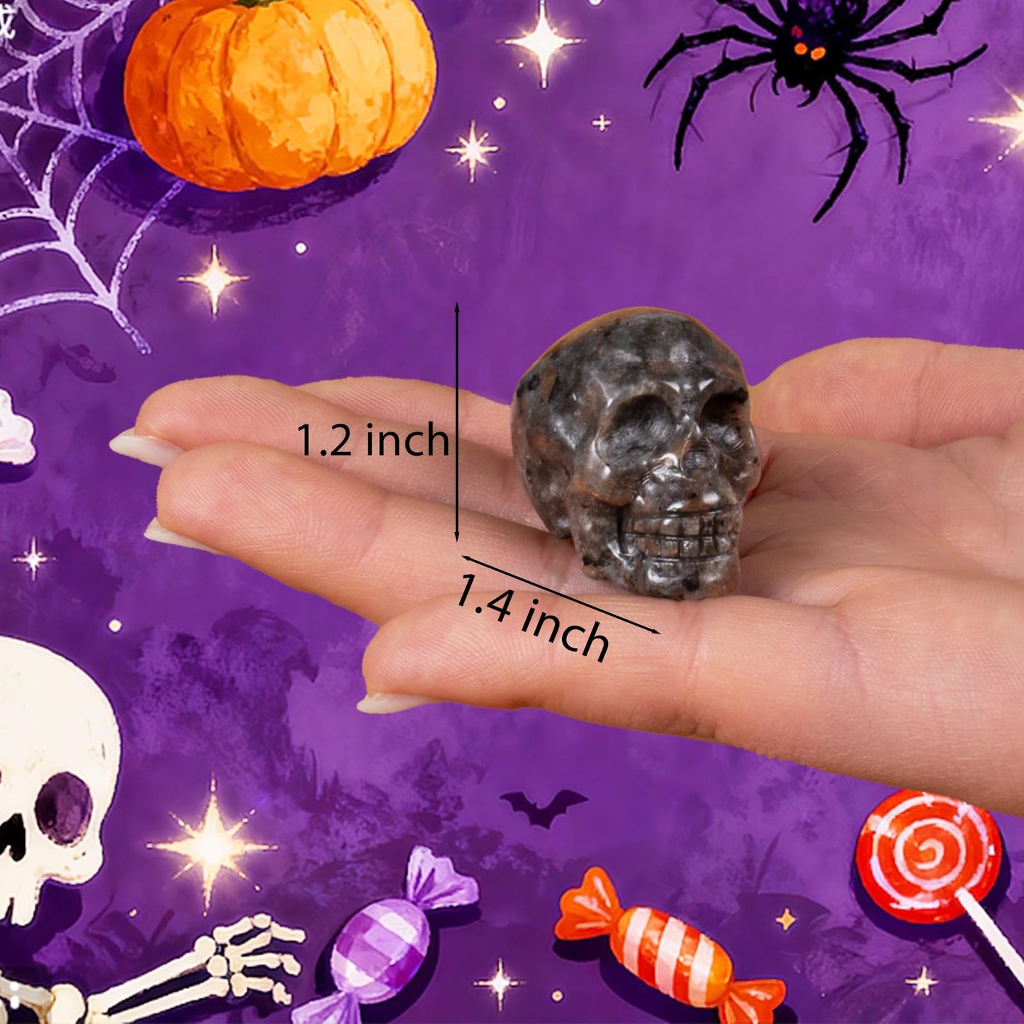 Hguxmcu Yooperlite Crystal Skull, 1.4 Inch Miniature Hand Carved Reiki Healing Pocket Stone, Small Collectible Skull Figurine for Altar Home Office Decor, Crystal Statue Meditation Gift for Men Women