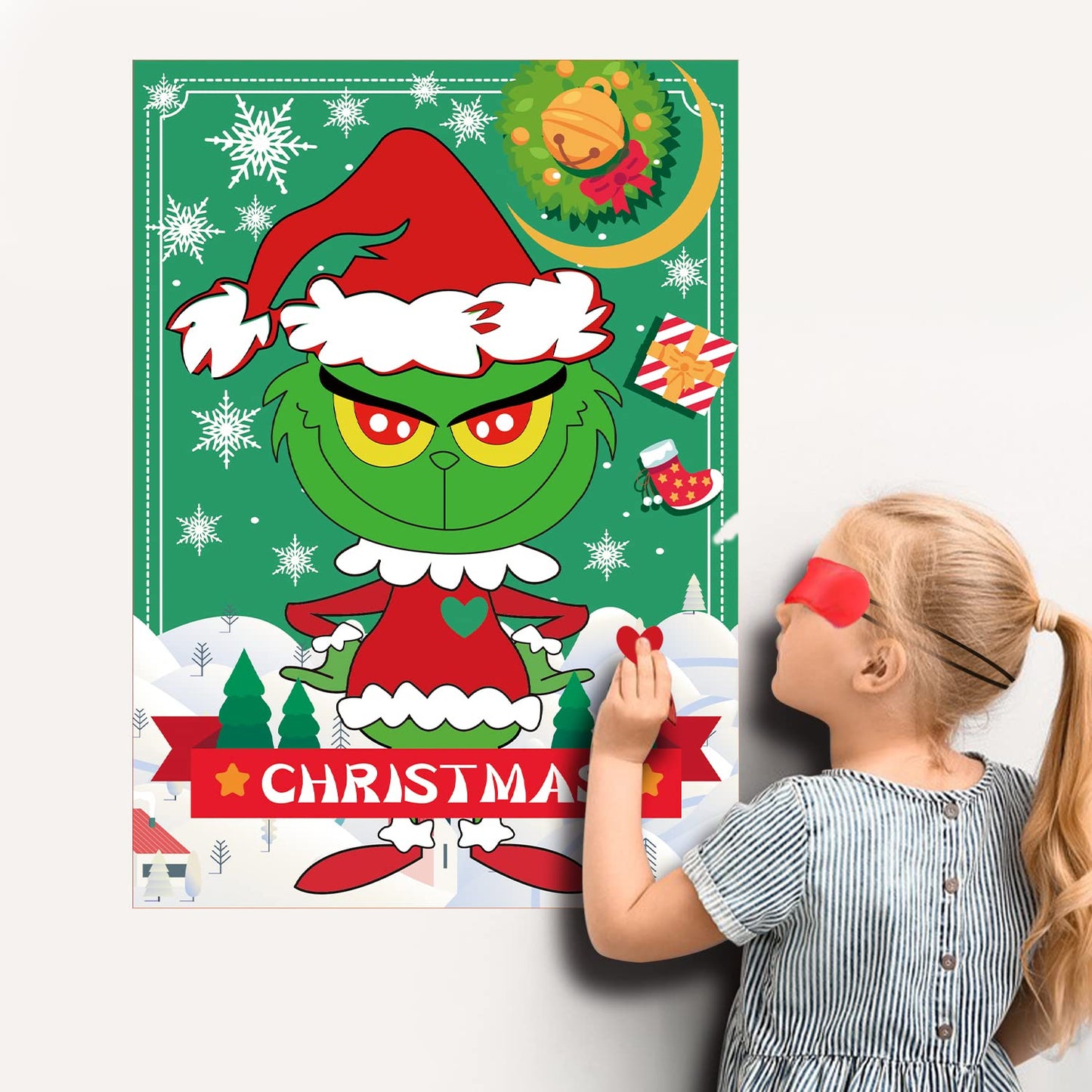 EMPOF Christmas Games - Pin The Heart Christmas Crafts Games for Kids Families Party, Cute Wall Decor Party Supplies Favors, Indoor Xmas Decorations Home Decor, Xmas Kids Activities Presents