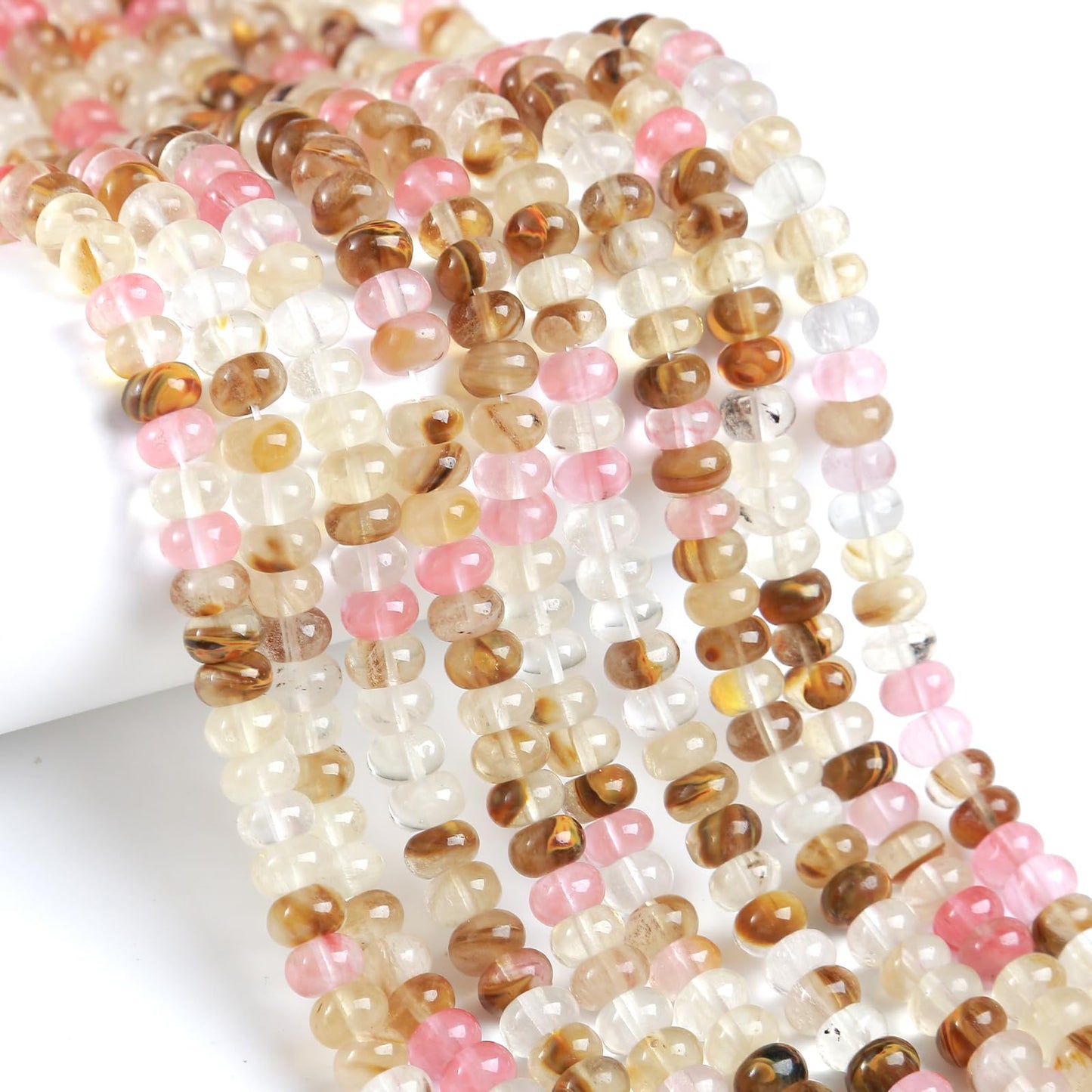 76pcs 5x8mm Natural Stone Watermelon Tourmaline Rondelle Spacer Loose Beads Abacus Disk Stone Round Loose Gemstone Beads for Jewelry Making DIY Bracelet Necklace