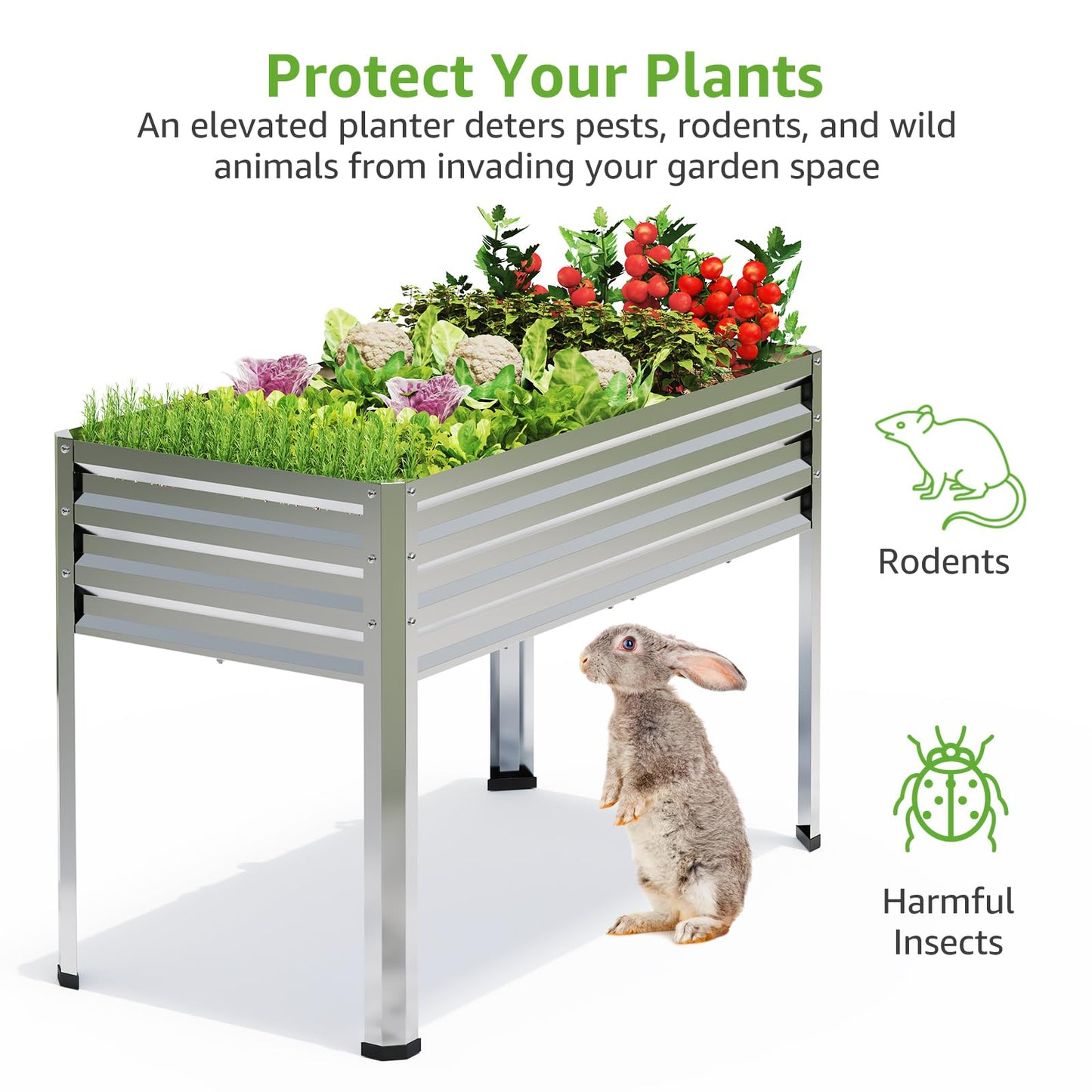 FOYUEE Galvanized Raised Garden Bed with Legs, 48 gallons, 48"x24"x32" Large Metal Elevated Planter Boxes with Drainage Holes,for Vegetables, Flowers, Backyard, Patio, Balcony