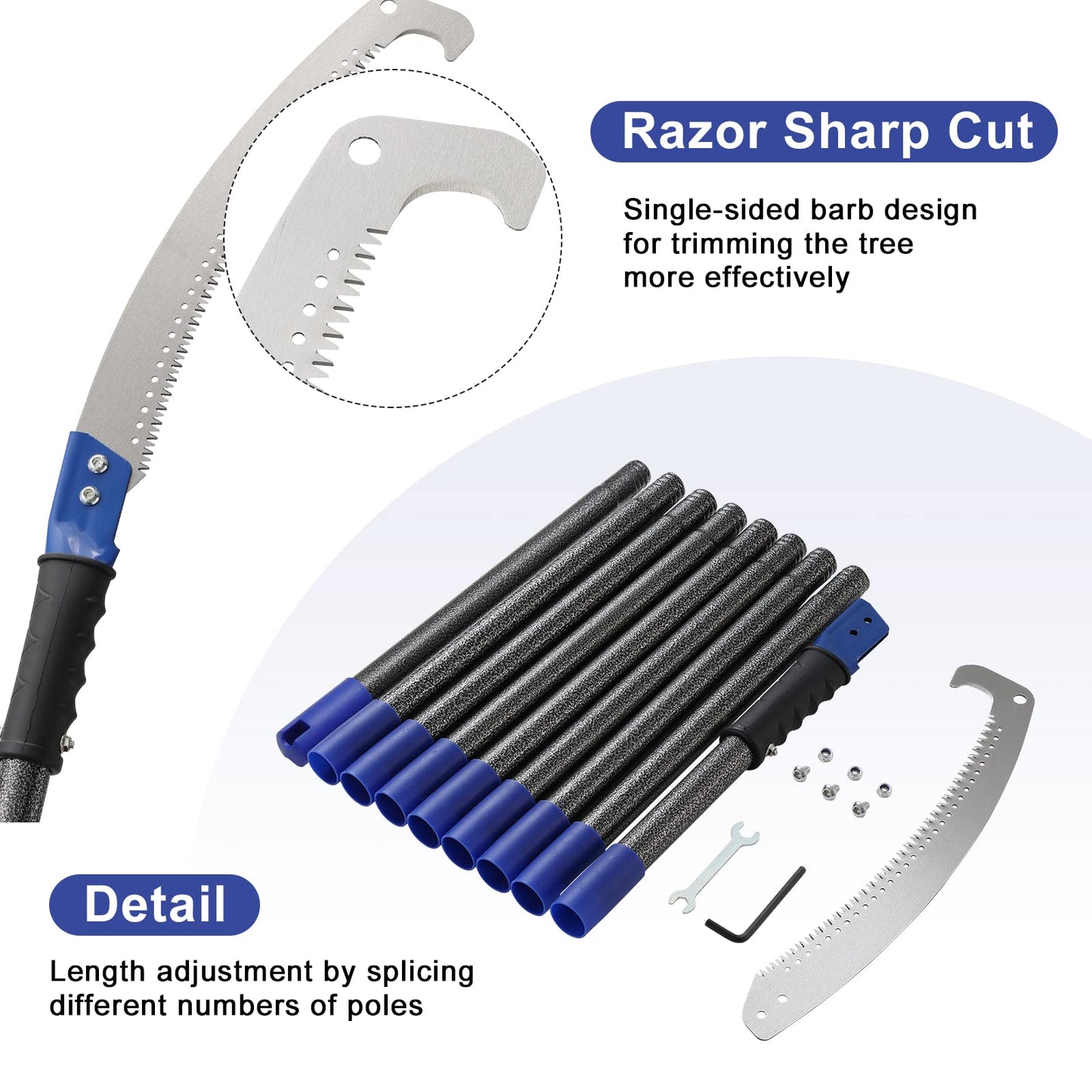FLY HAWK Pole Saw, 120 inch Pole saws for Tree Trimming Tree Trimmer Foot Pole Pruning Saw blade Extension bar Manually use The Extension bar Saw Tree Trimming bar splicable Limb Saw and Trimmer