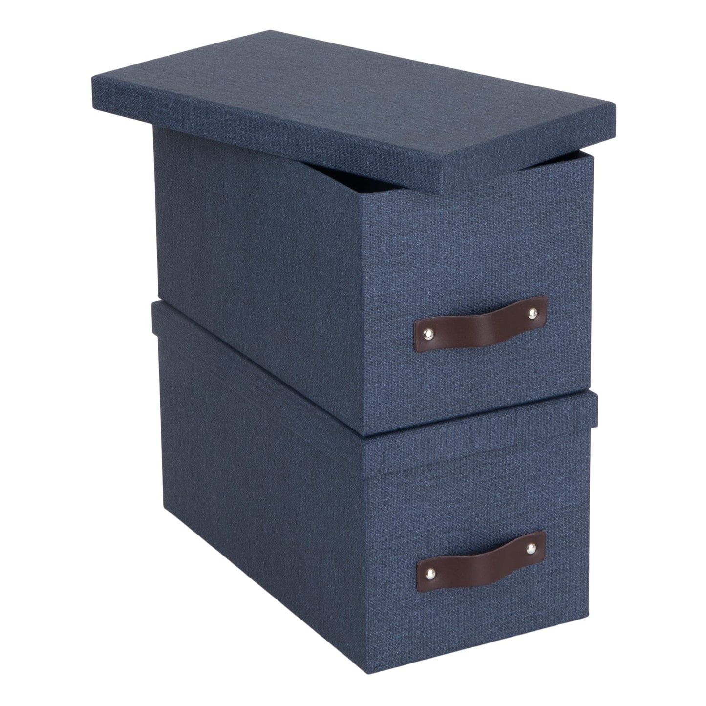 Bigso Silvia Organizational Storage Box with Leather Handle for Shelves and Stacks Easily - Durable and Decorative Storage Boxes with Lids - 5.9 in x 6.5 in x 11.6 in - 2 Pack - Blue